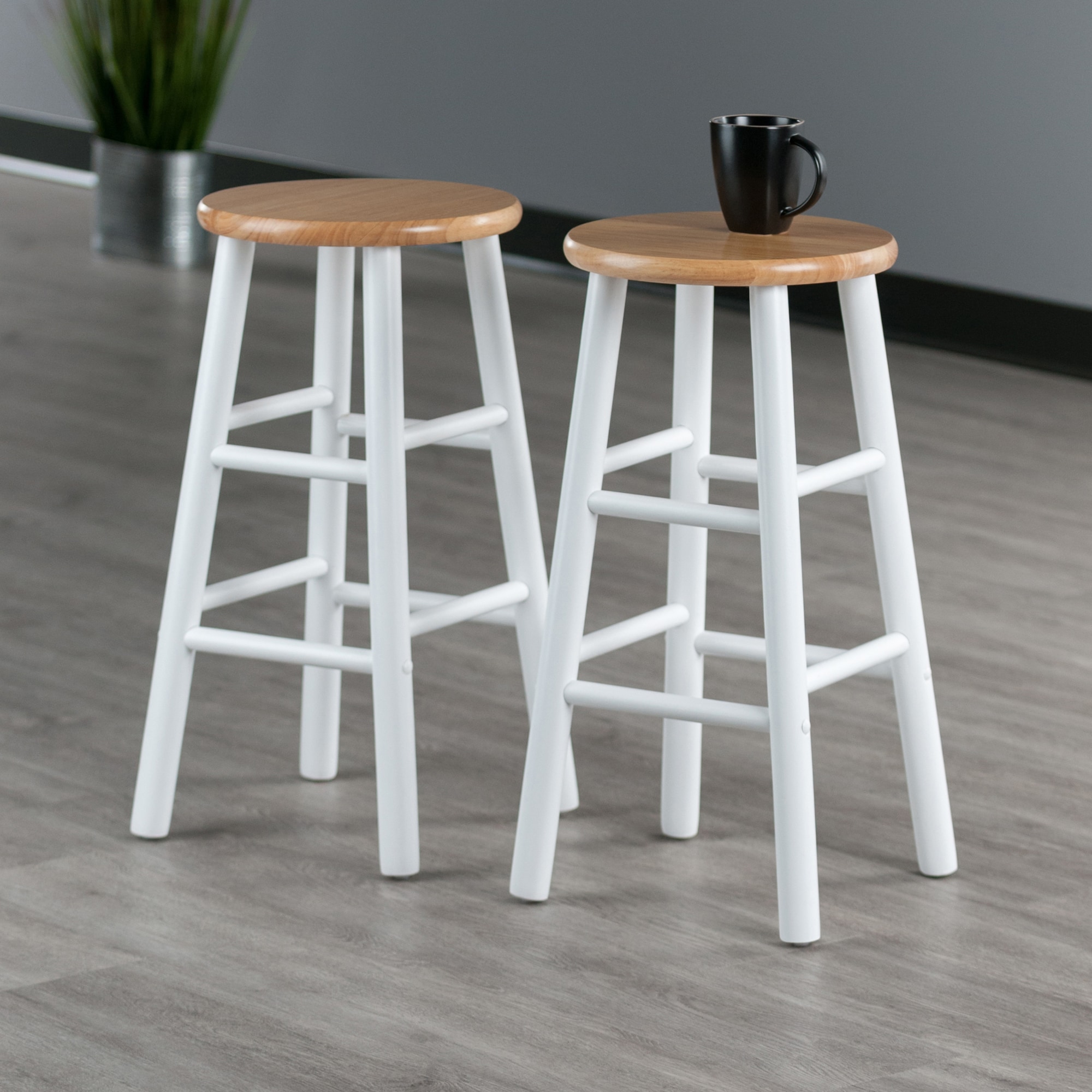 Winsome Huxton Natural & White Solid Wood Counter Stools, Set of 2