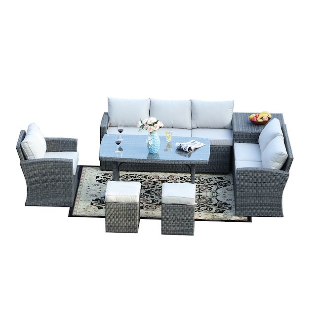 Moda Furnishings Sofa Set Of 1403b In Grey 7 Piece Wicker Patio Conversation With Cushions The Sets Department At Com - Patio Side Table Home Hardware