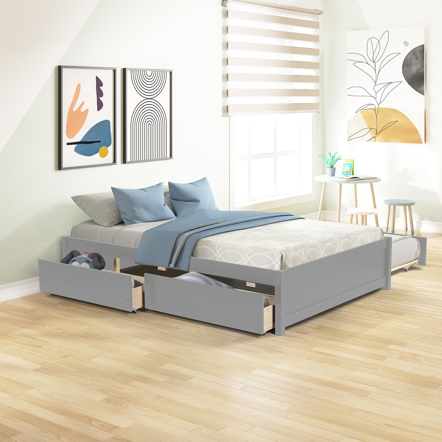 GZMR Gray Full Contemporary Platform Bed With Storage In The Beds ...