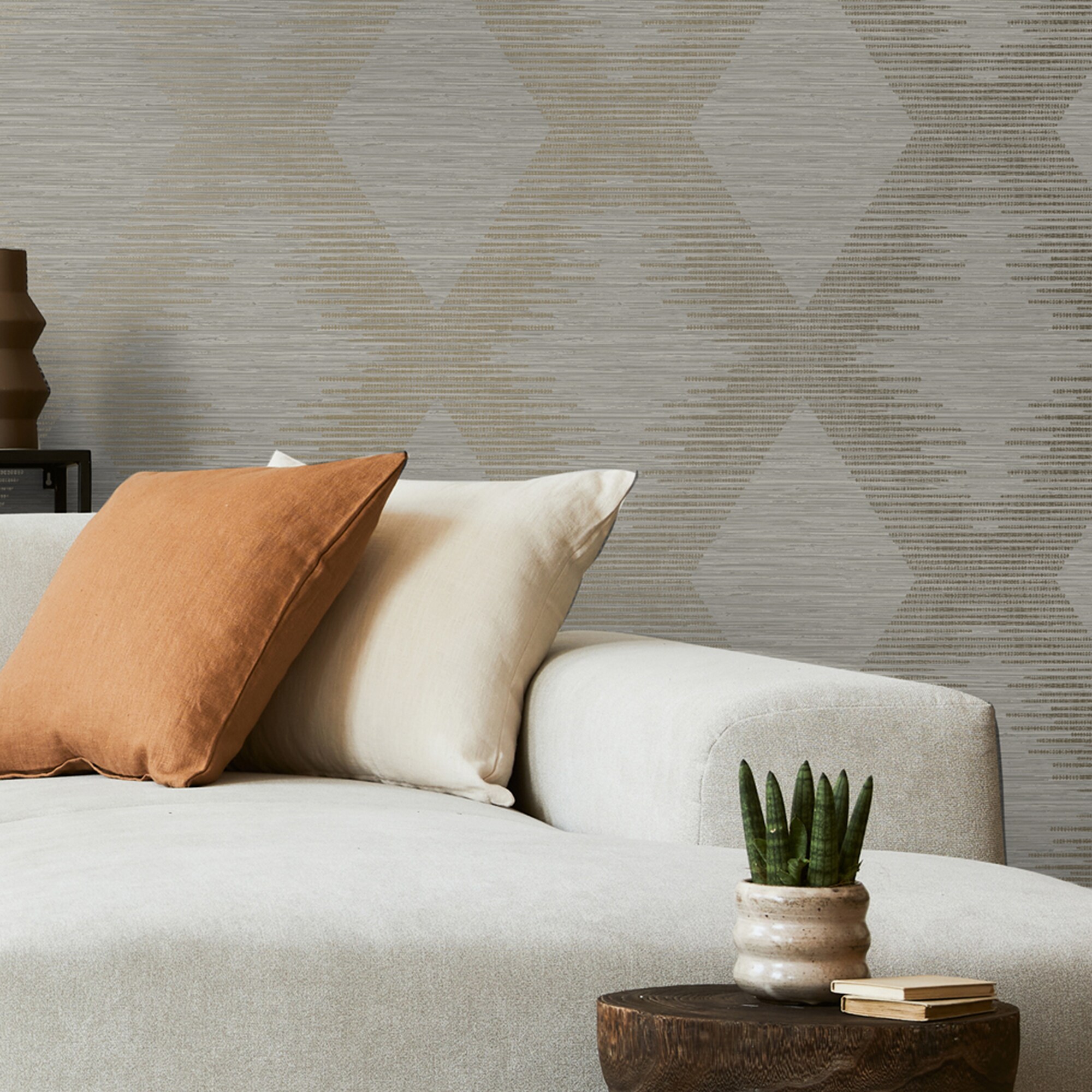 Neutral and Gold Geometric Grasscloth Wallpaper