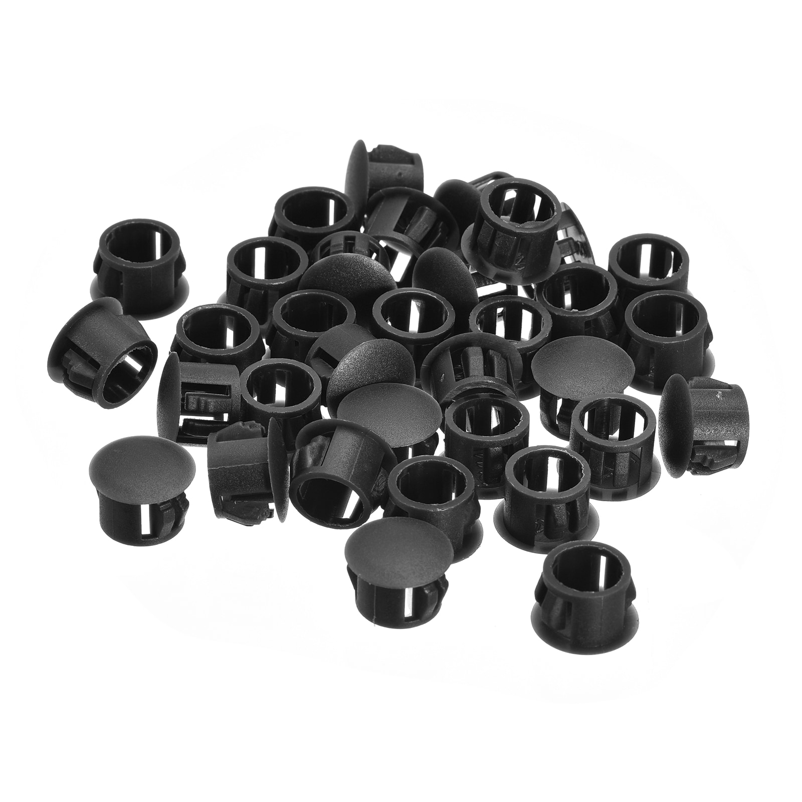 Unique Bargains 12mm(15/32inch) Plastic Hole Plugs 36pcs Flush Type Panel Round Snap in Fastener Knockout Locking Plugs for Furniture Insert End Caps Panels Black #S25072801UX1959