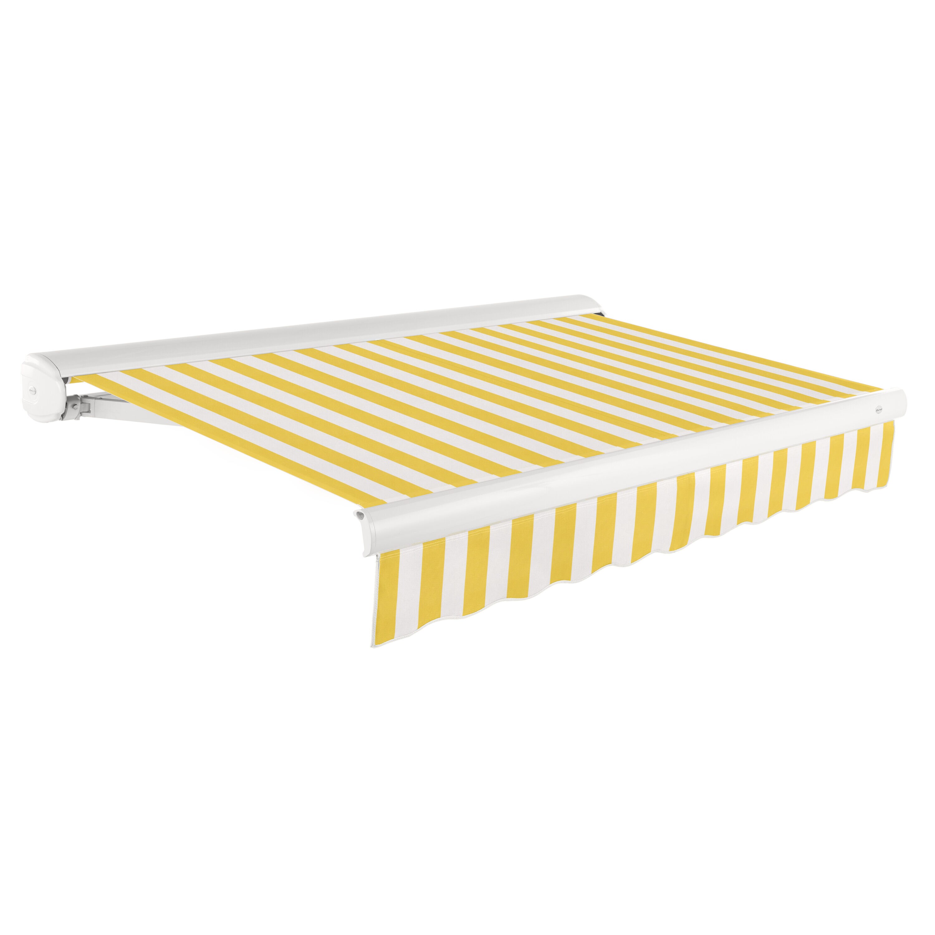 Awntech KWM14-L-YW Full Cassette Manual 168-in Wide x 120-in Projection x 10-in Height Fabric Yellow/White Stripe Striped Manual Retractable Patio Awning
