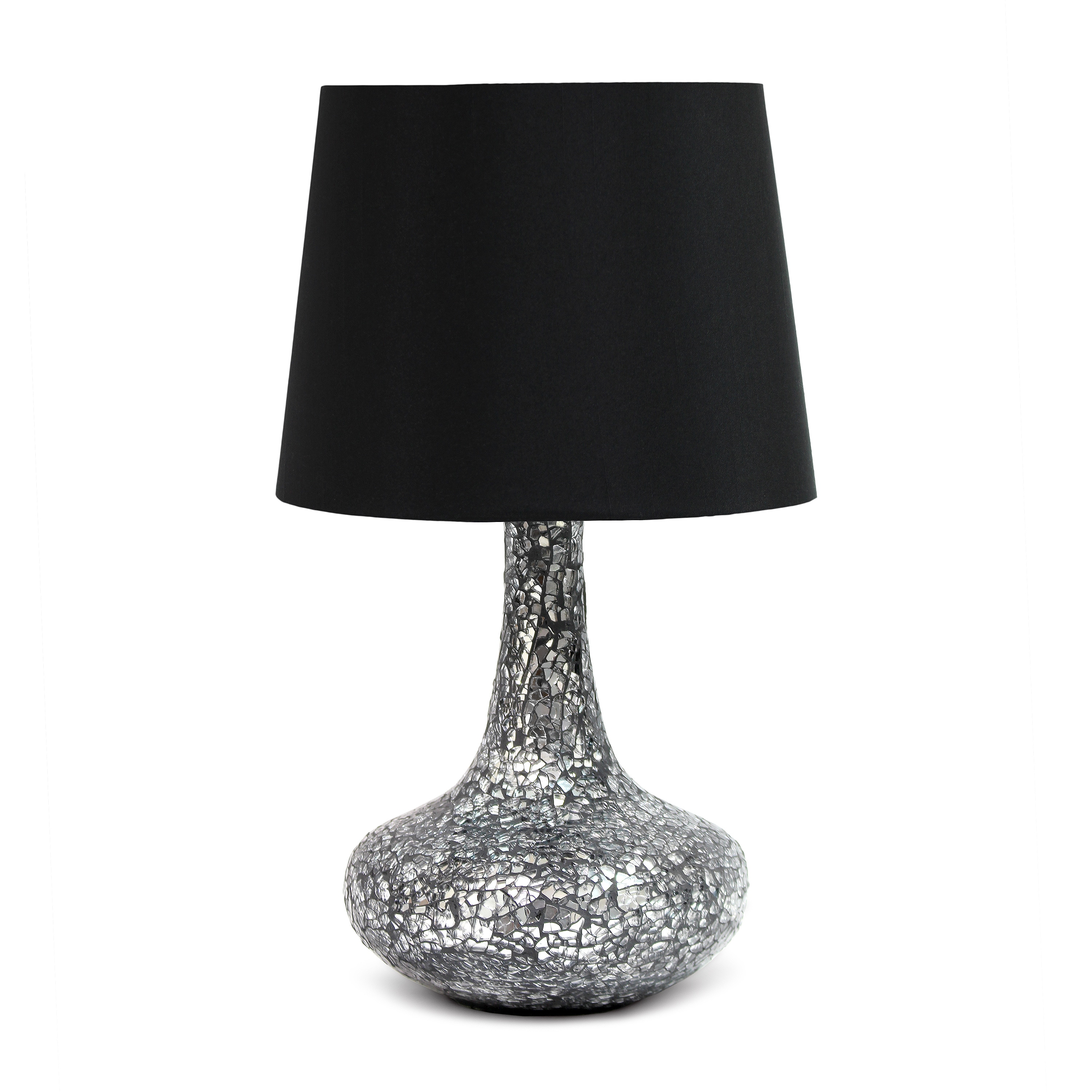 Simple Designs  14.17-inch Colored Glass Fusion Montage Table Lamp and Matching Faux Silk Shade for Entryway Living Room Hallway Bedroom Office Black