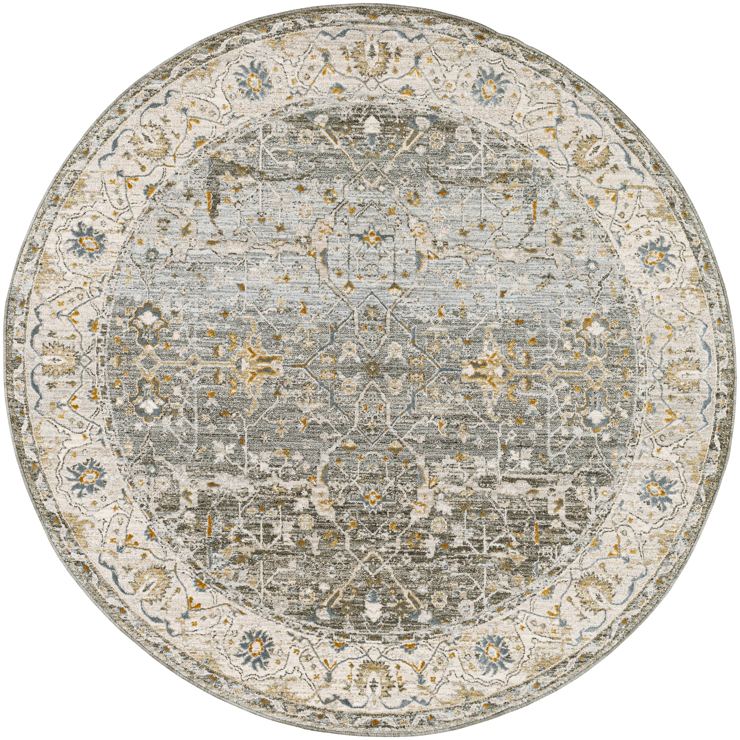 Livabliss DRE2310-710RD Dresden 7 x 7 (ft) Flatweave Green Round Indoor Vintage Pet Friendly Area rug