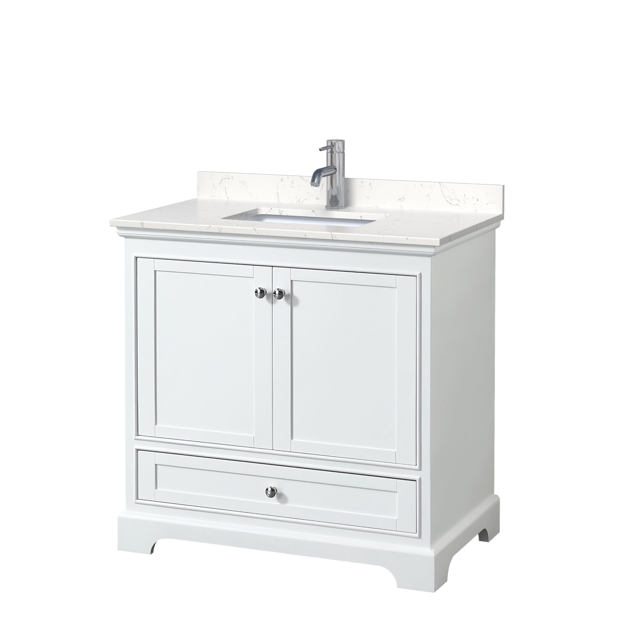 Wyndham Collection WCS202036SWHC2UNSMXX Deborah 36-in White with Polished Chrome Trim Undermount Single sink Bathroom Vanity with Carrara Cultured Marble Cultured marble Top
