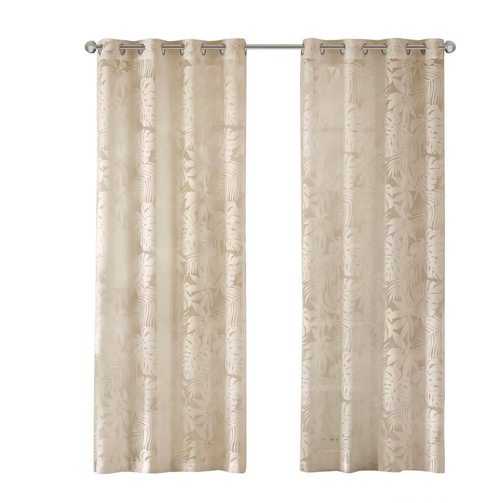 Vynxaria LESX0198-DJCL-CP0117 50x63inch Palm Leaf Burnout Window Sheer Natural DesignOnly 1 Pc Panel
