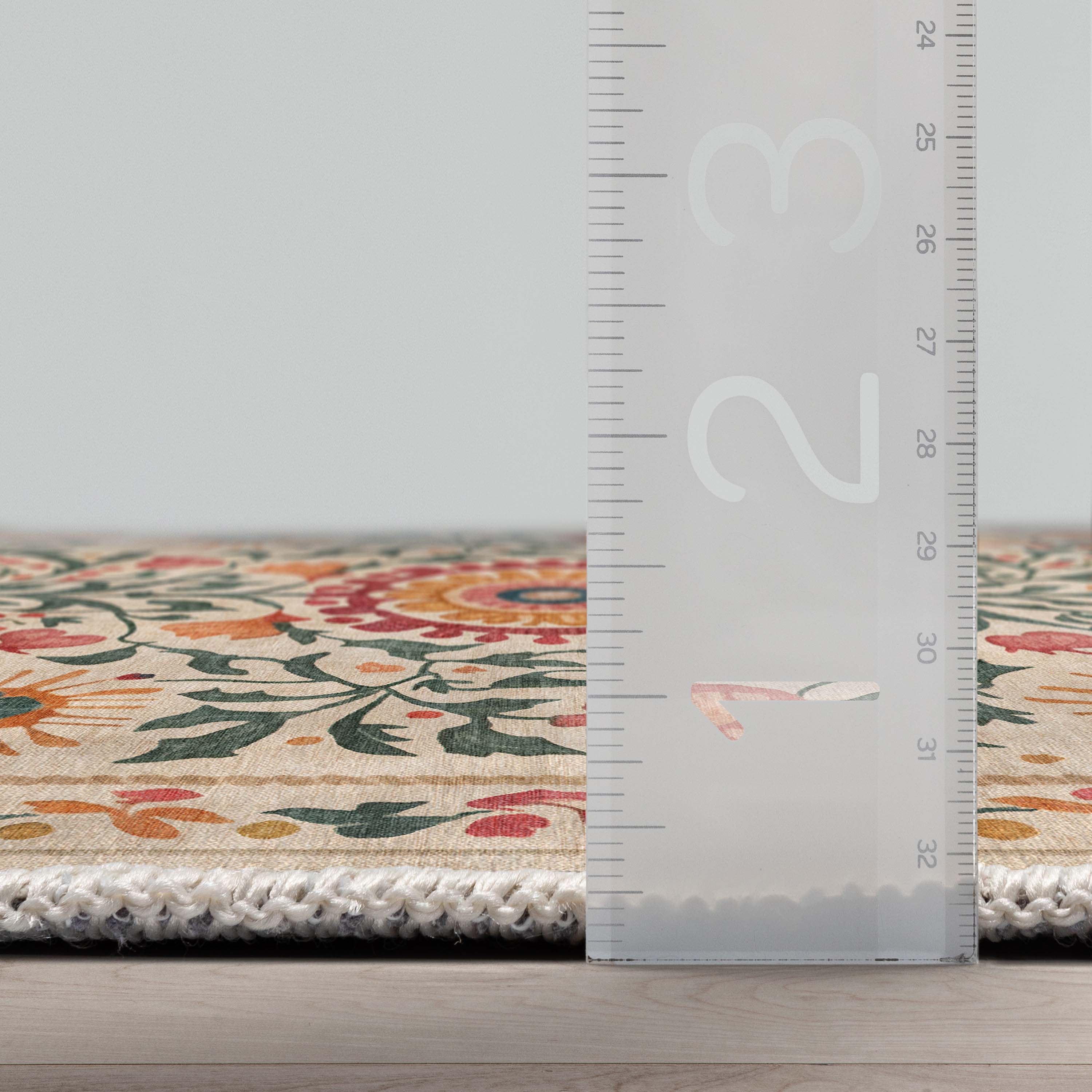 Apollo Suzani Beige and Red Floral Flat-Weave Area Rug
