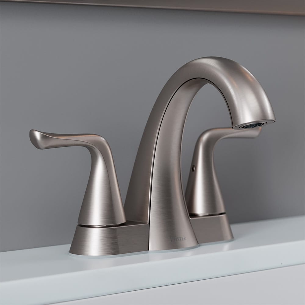 Pfister LF-048-MALGS Willa Spot Defense Brushed Nickel 4-in centerset 2-handle WaterSense Mid-arc Residential Handle Bathroom Sink Faucet with Drain