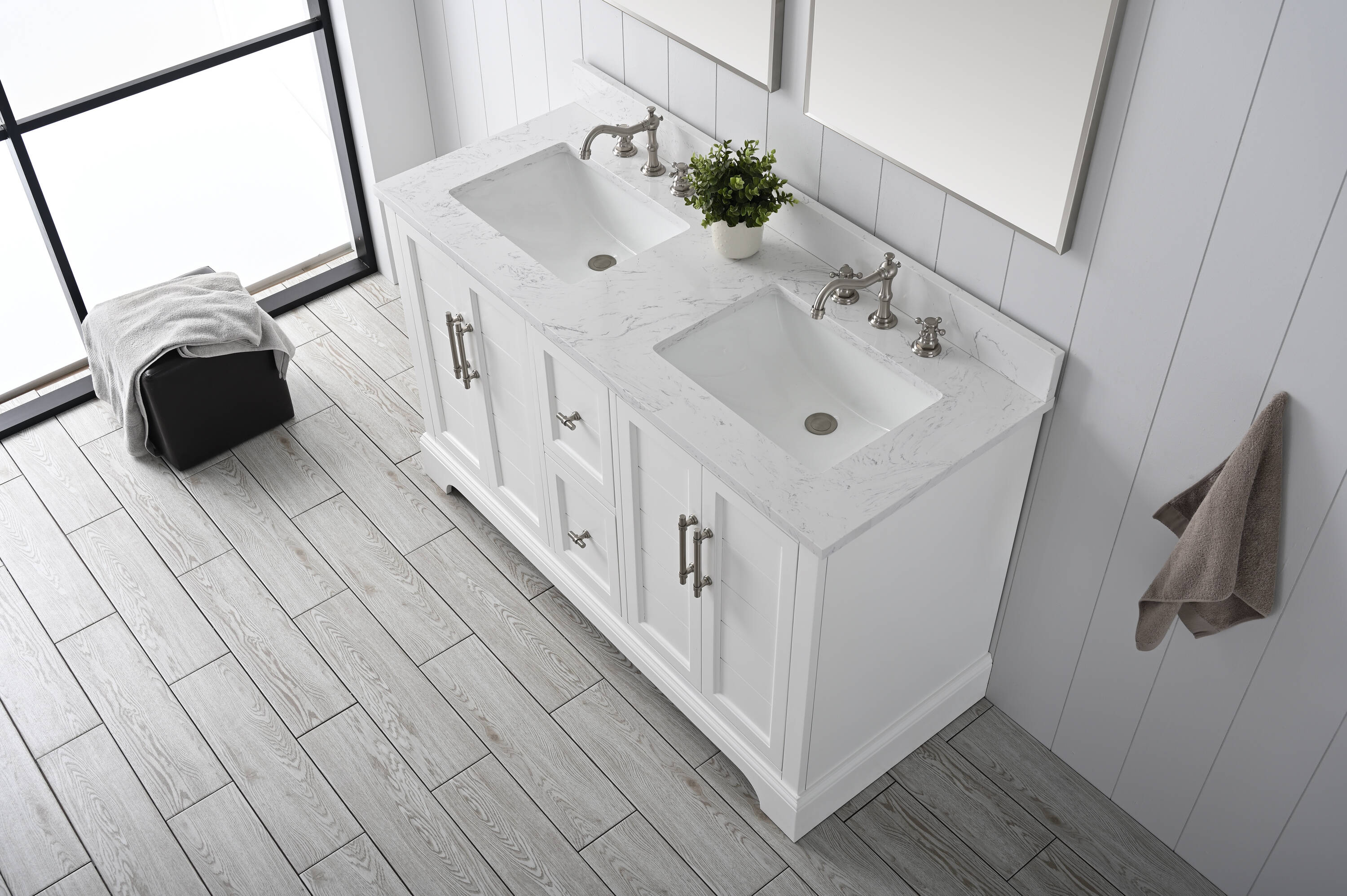 Vanity Art Chambery 54in White Undermount Double Sink Bathroom Vanity