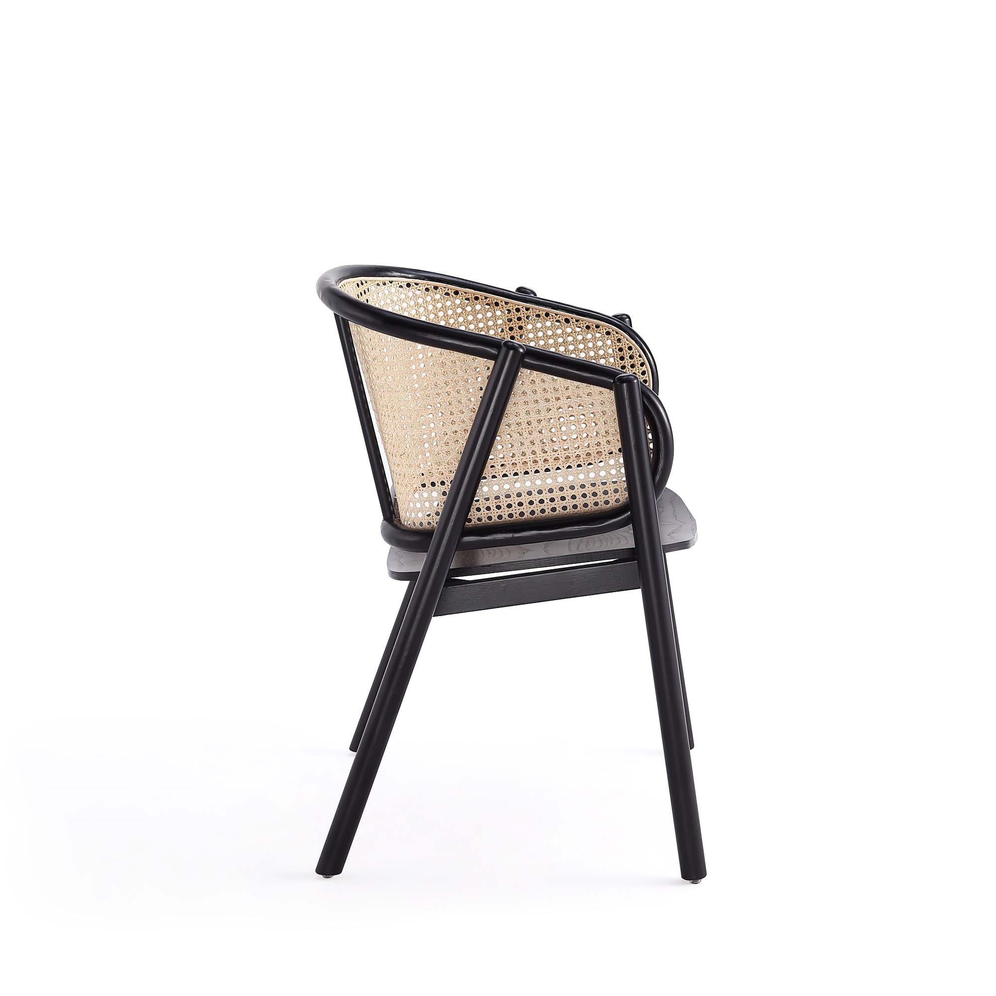Black Ash Wood Round Dining Table with 4 Cane Chairs