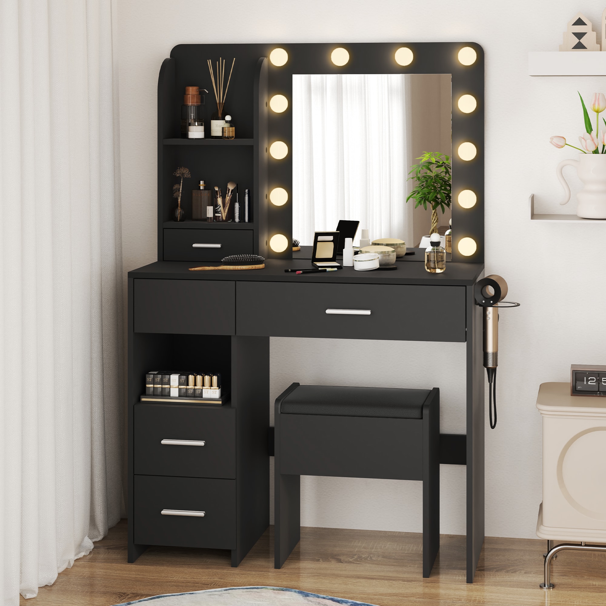  SZT35H01-A-LW1 35.4-Inches Black Makeup Vanity