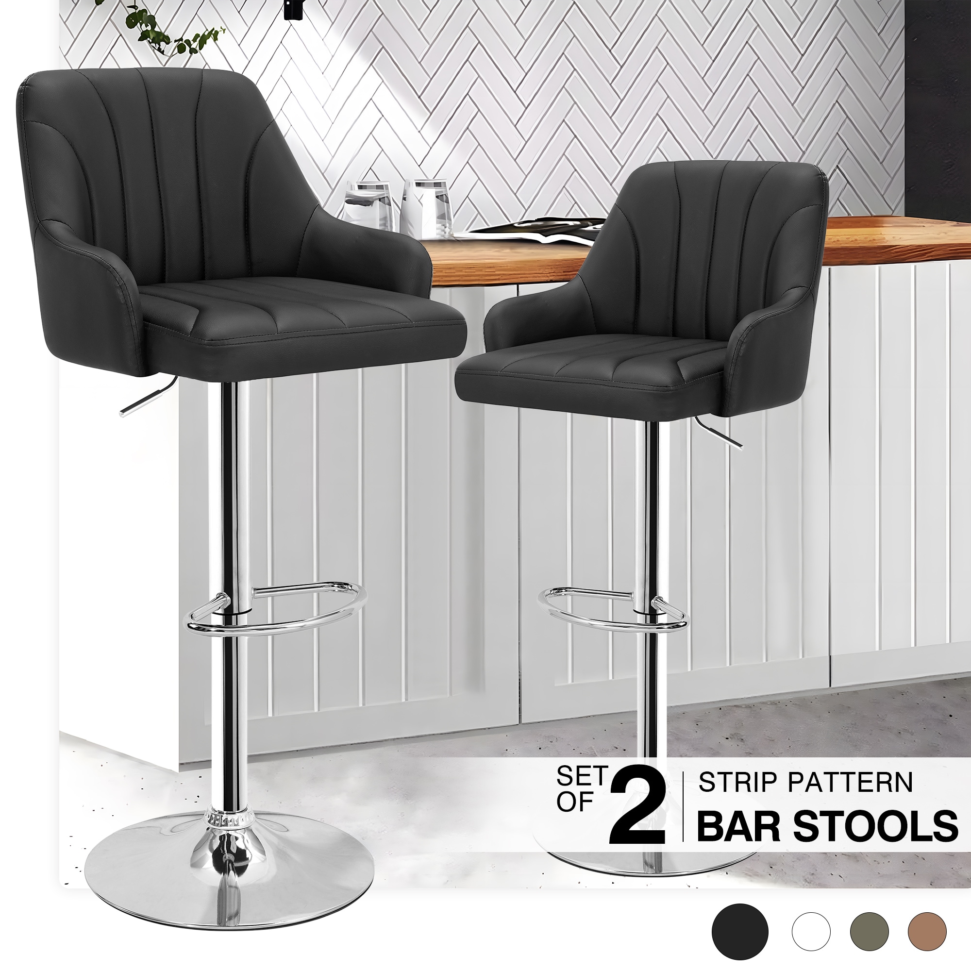 Vecelo LOE-C08-BLK Swivel Adjustable Kitchen Island Counter Height Bar Stools with PU Leather Set of 2