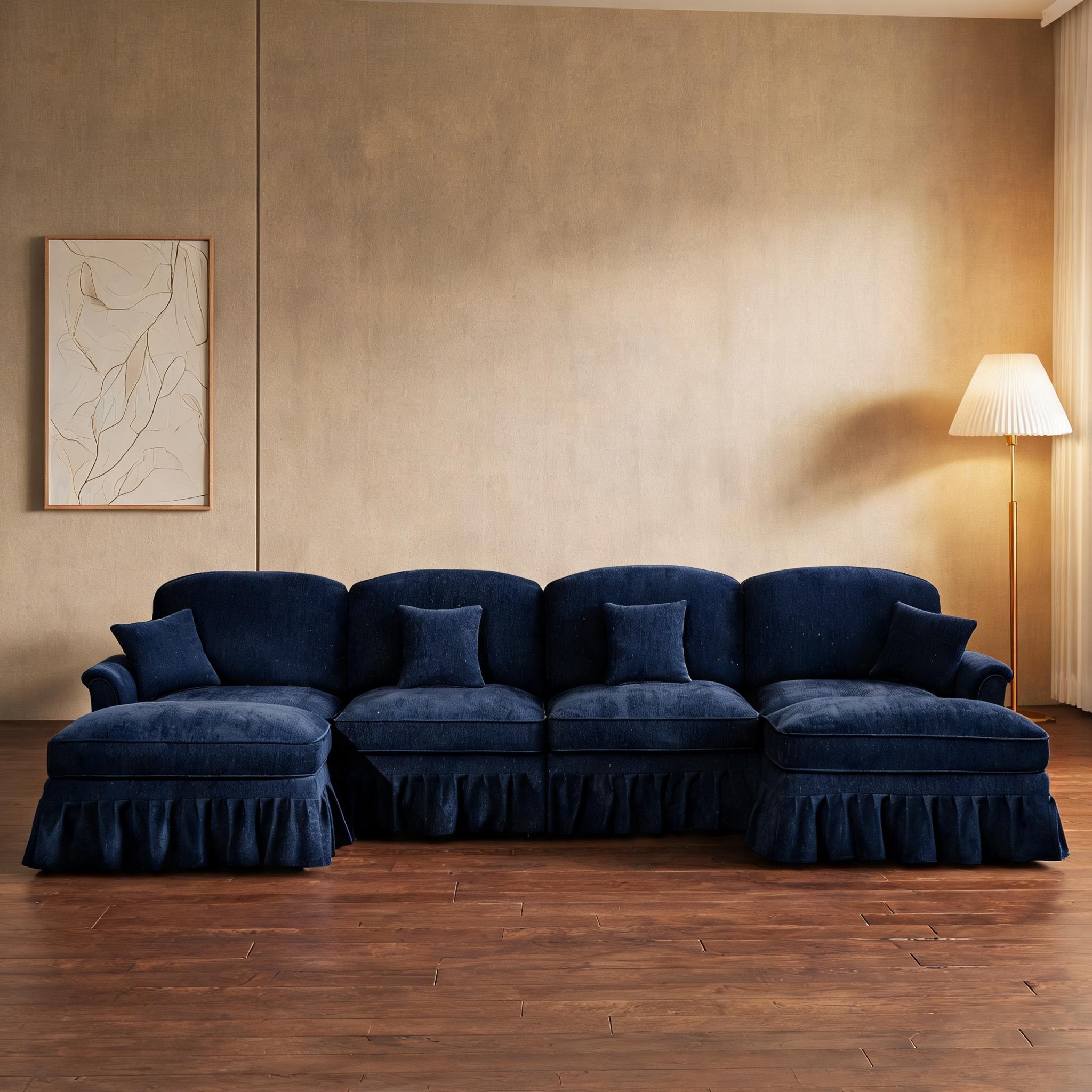 Naturefalls 4-Seater Modular U-Shape Sectional Sofa in Soft Blue ...