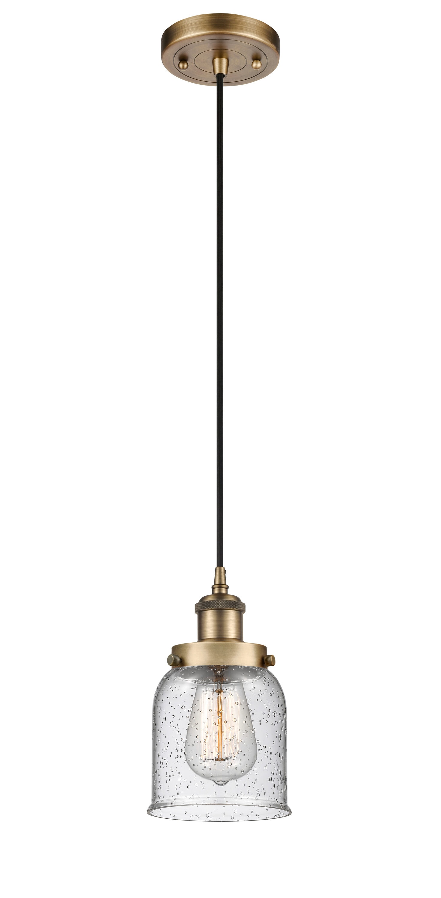 Innovations Lighting 916-1P-BB-G54 Bell Brushed Brass Industrial Seeded glass Bell Medium Hanging Pendant light