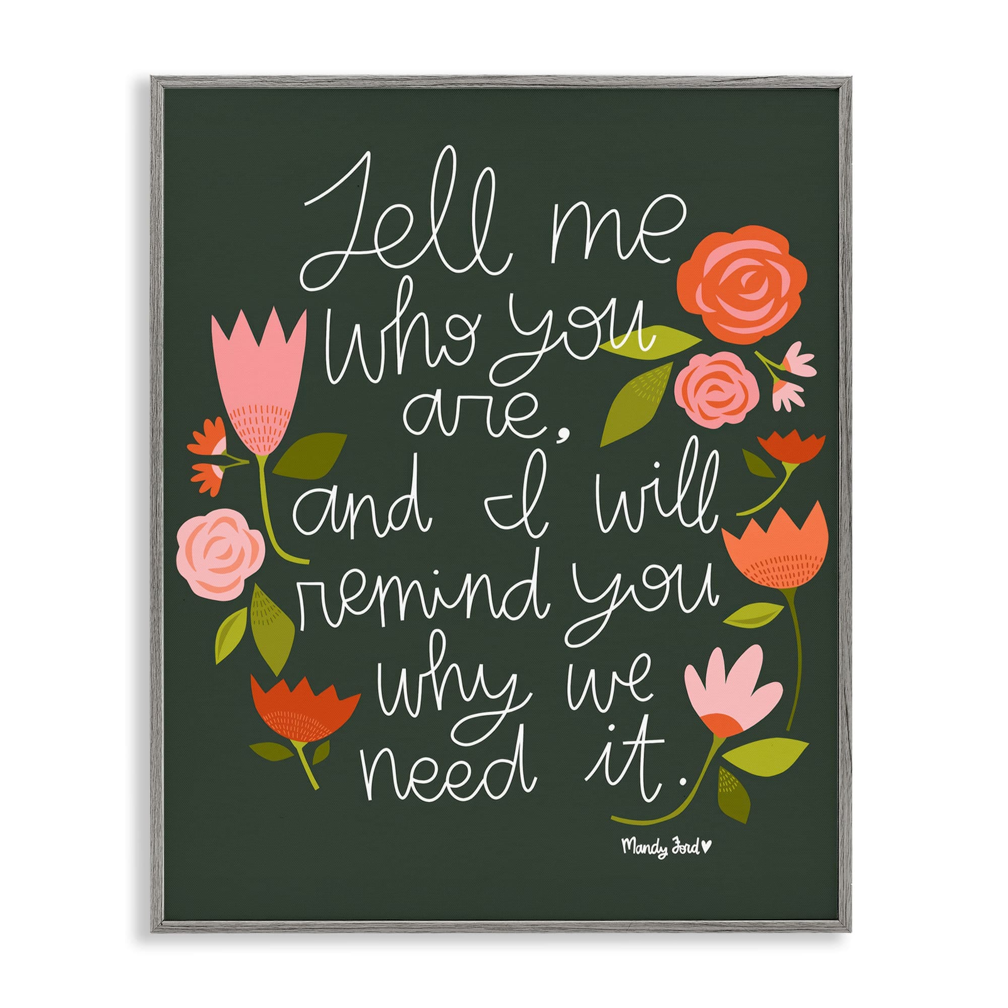 Stupell Industries BS-338-GFF-16X20 Inspiring Quote with Florals Gray Framed Giclee Art By Mandy Ford Art + Illustration 16 x 20
