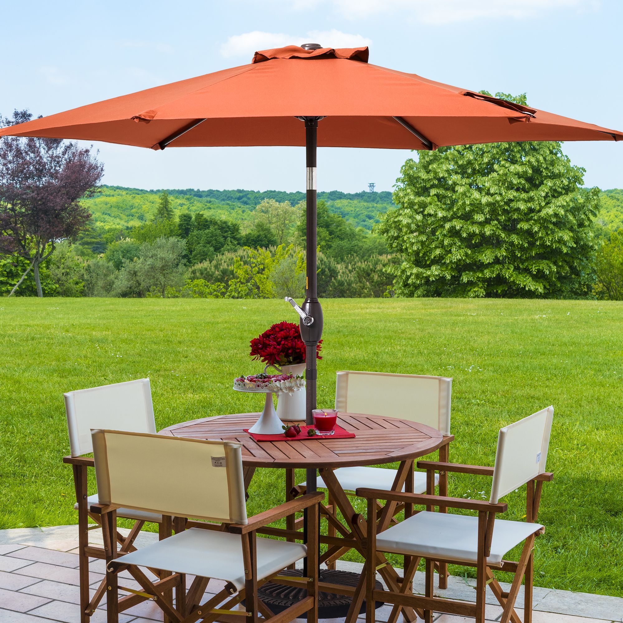 Sonkuki SD-90OY 7.5-Feet Steel Orange Push-button Tilt Market Patio Umbrella