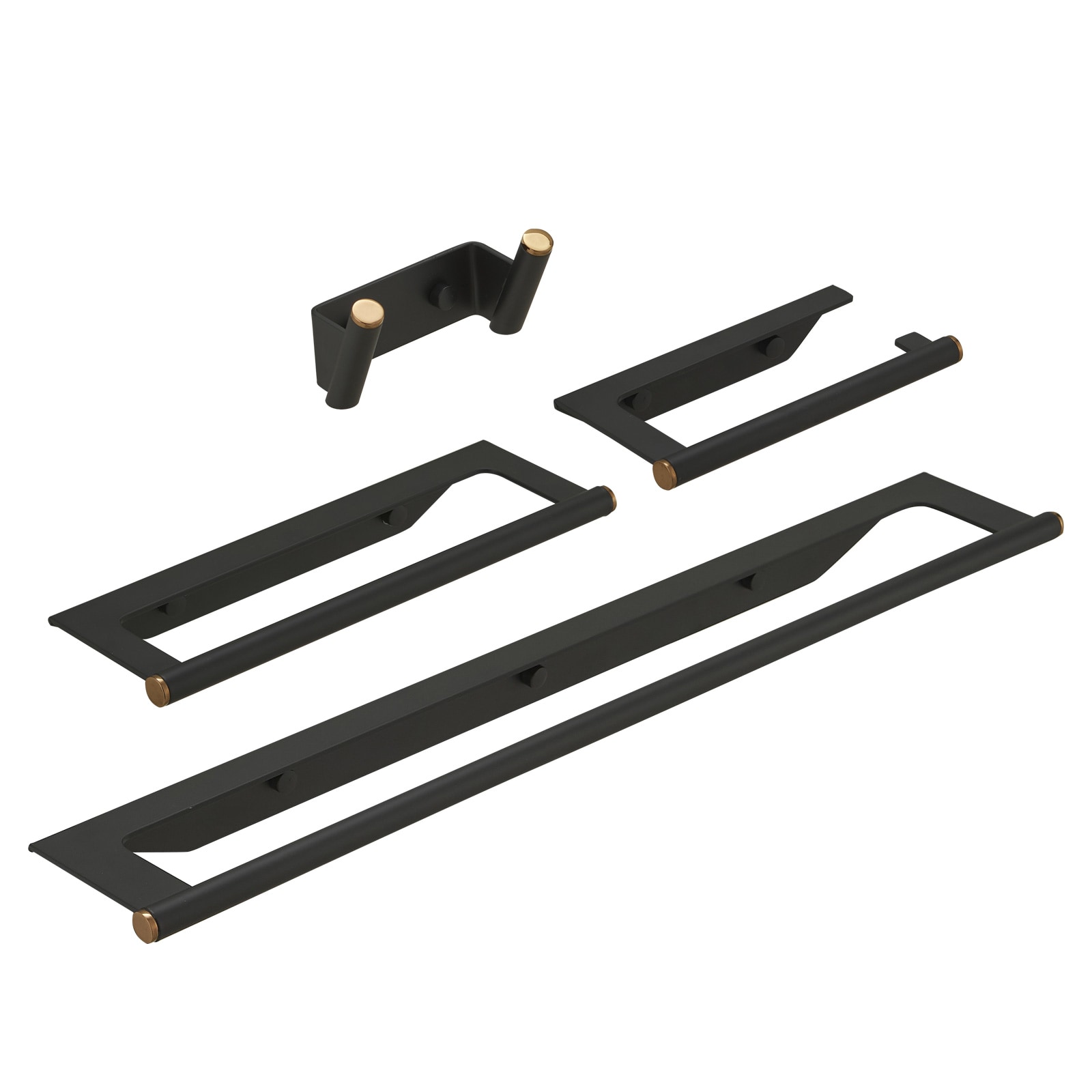 BWE A-91064-B 4 -Piece Abyssal Hush Matte Black Decorative Bathroom Hardware Set Towel Bar, Toilet Paper Holder, ,Robe Hook Included