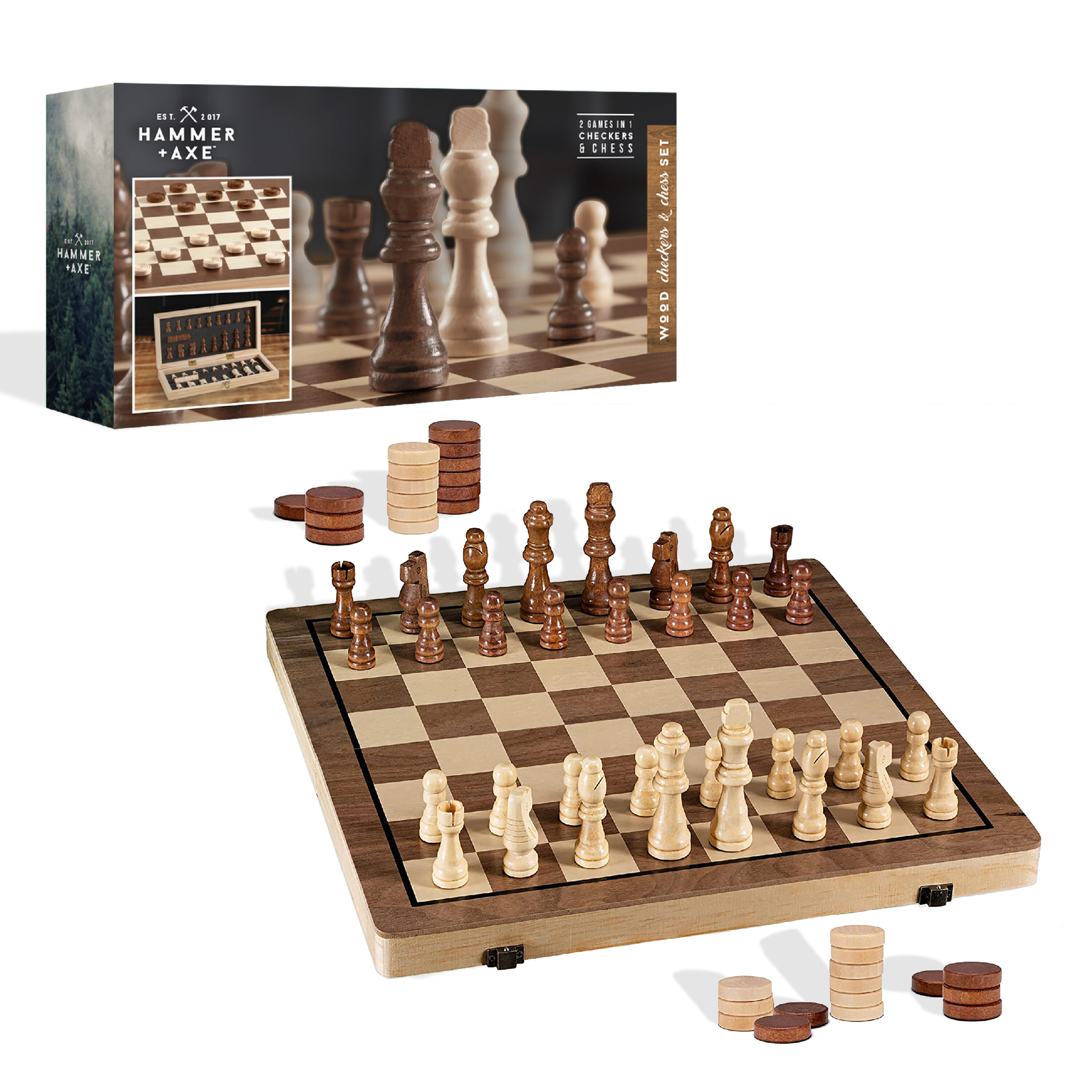 HAMMER + AXE 1016117 Chess and Checkers Set, Portable Travel Game, Everything Included