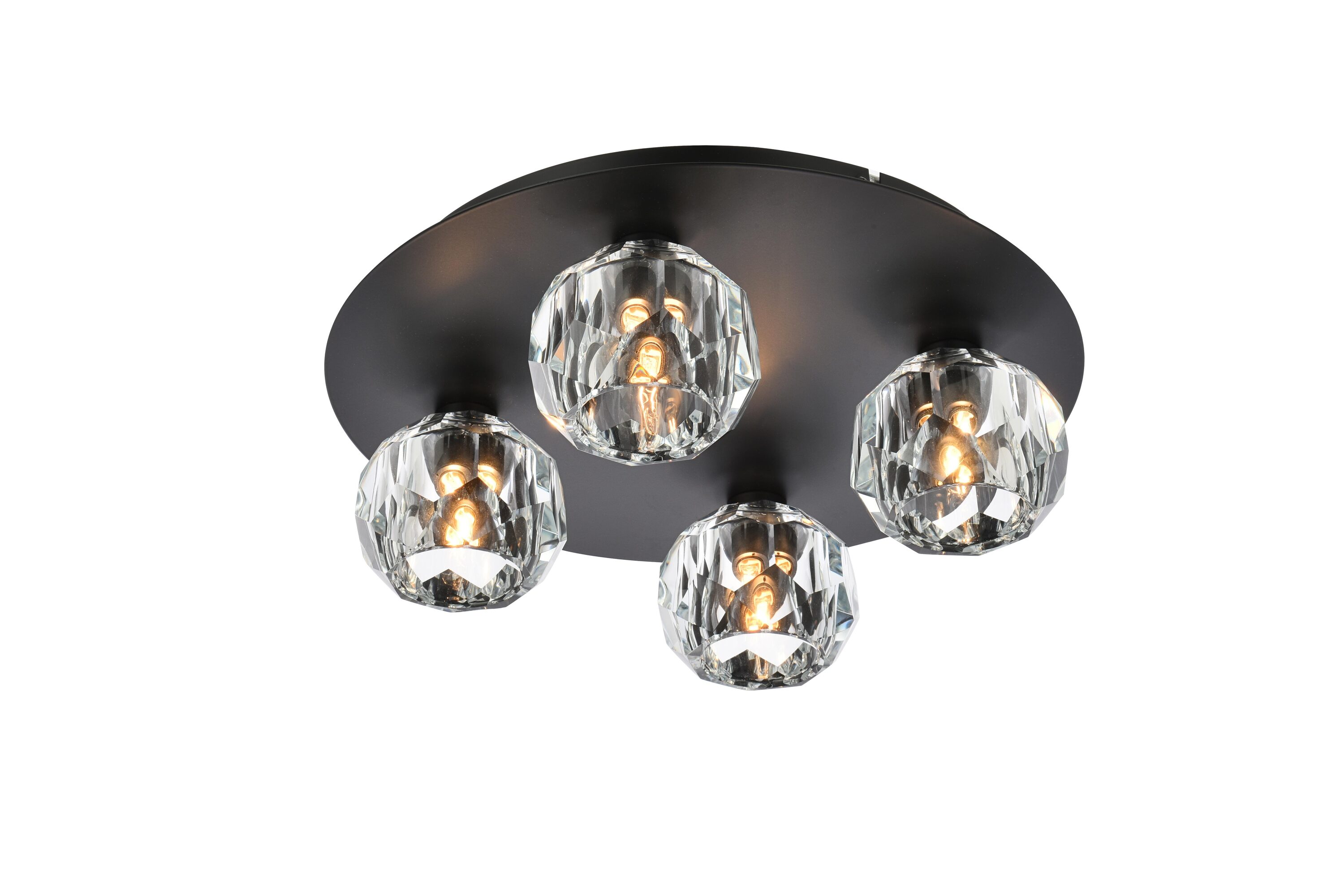 Modern Black Iron Ceiling Lamp with Clear Crystal Shades
