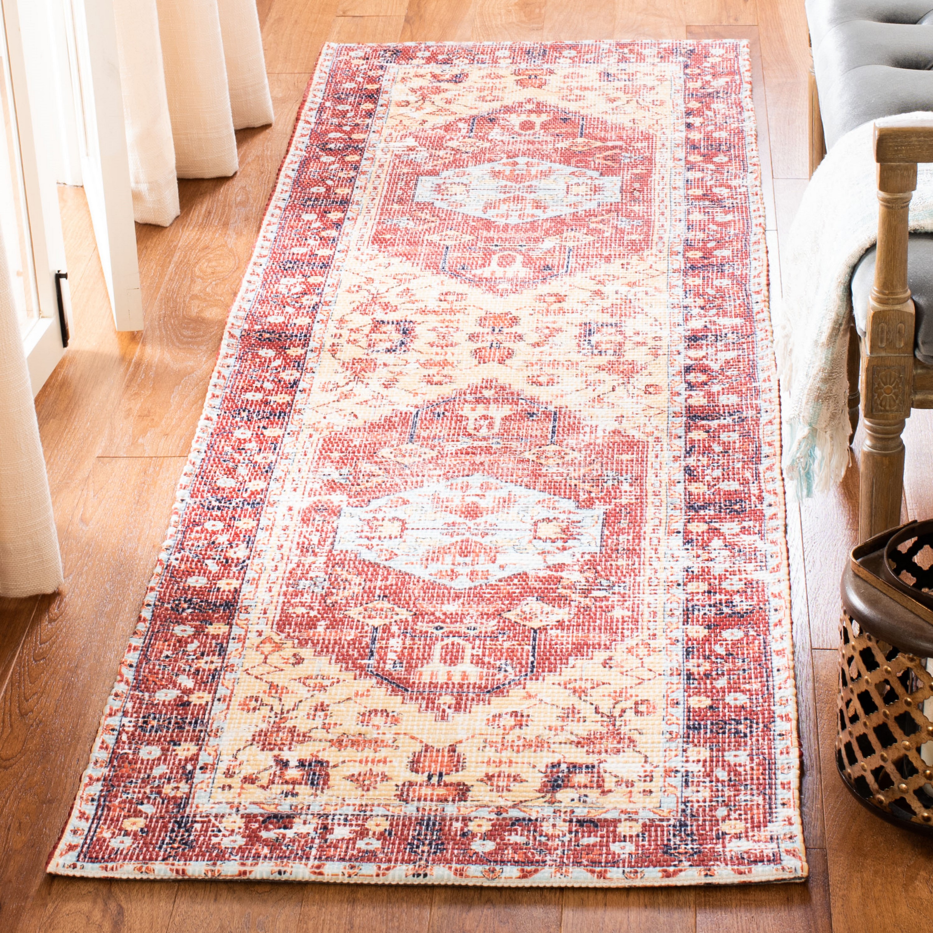 Safavieh SFN350P-28 Saffron Siret 2 x 8 (ft) Loomed Polyester Rust/Aqua Rectangular Indoor Distressed/Overdyed Vintage Runner rug
