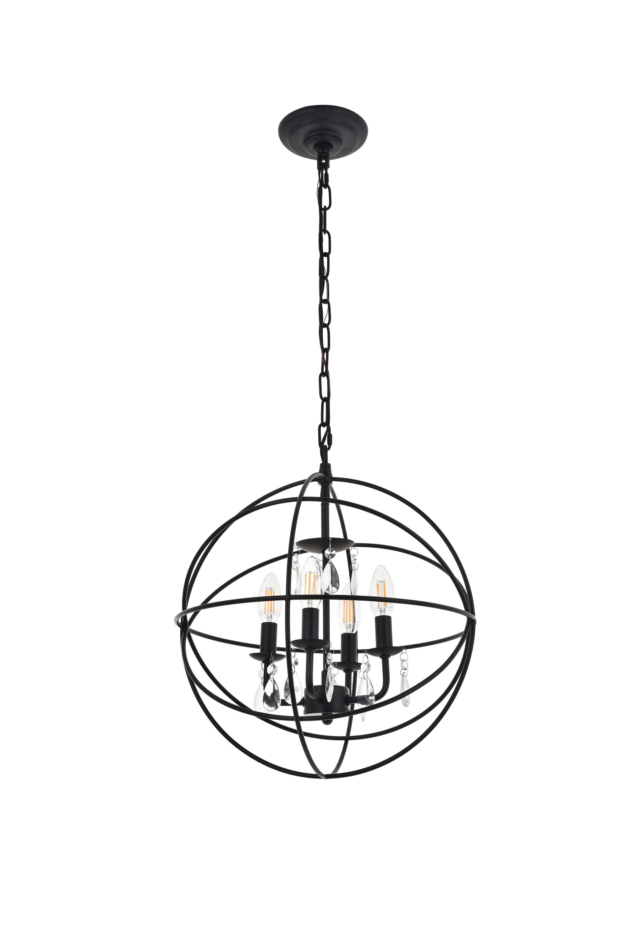 Elegant Wallace 4-Light Crystal Sphere Pendant in Matte Black