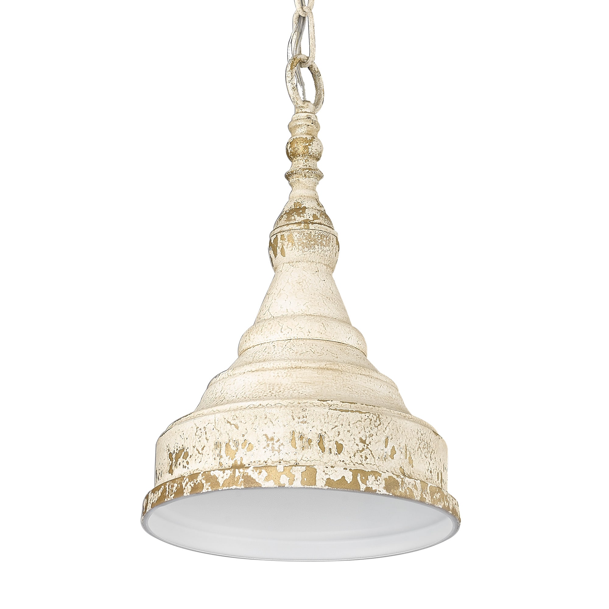 Golden Lighting 0806-S AI Keating Antique Ivory Rustic Cone Mini Hanging Pendant Light