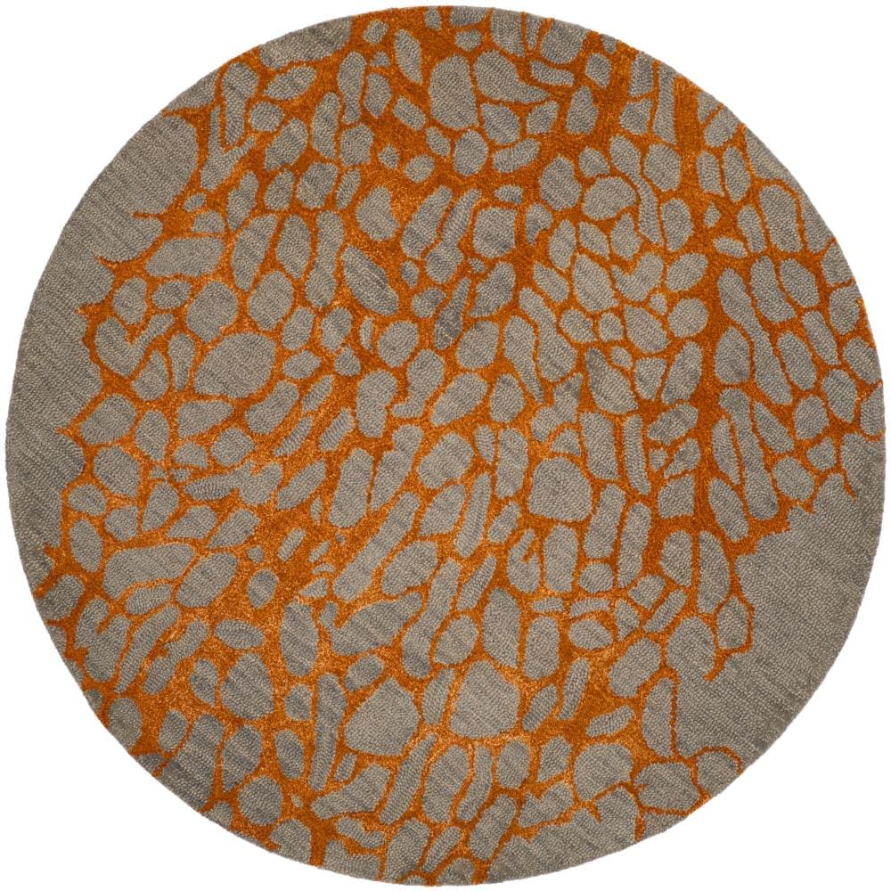 Safavieh BLM695C-6R Blossom Alicia 6 x 6 (ft) Hooked Wool Gray/Orange Round Indoor Floral/Botanical Area rug