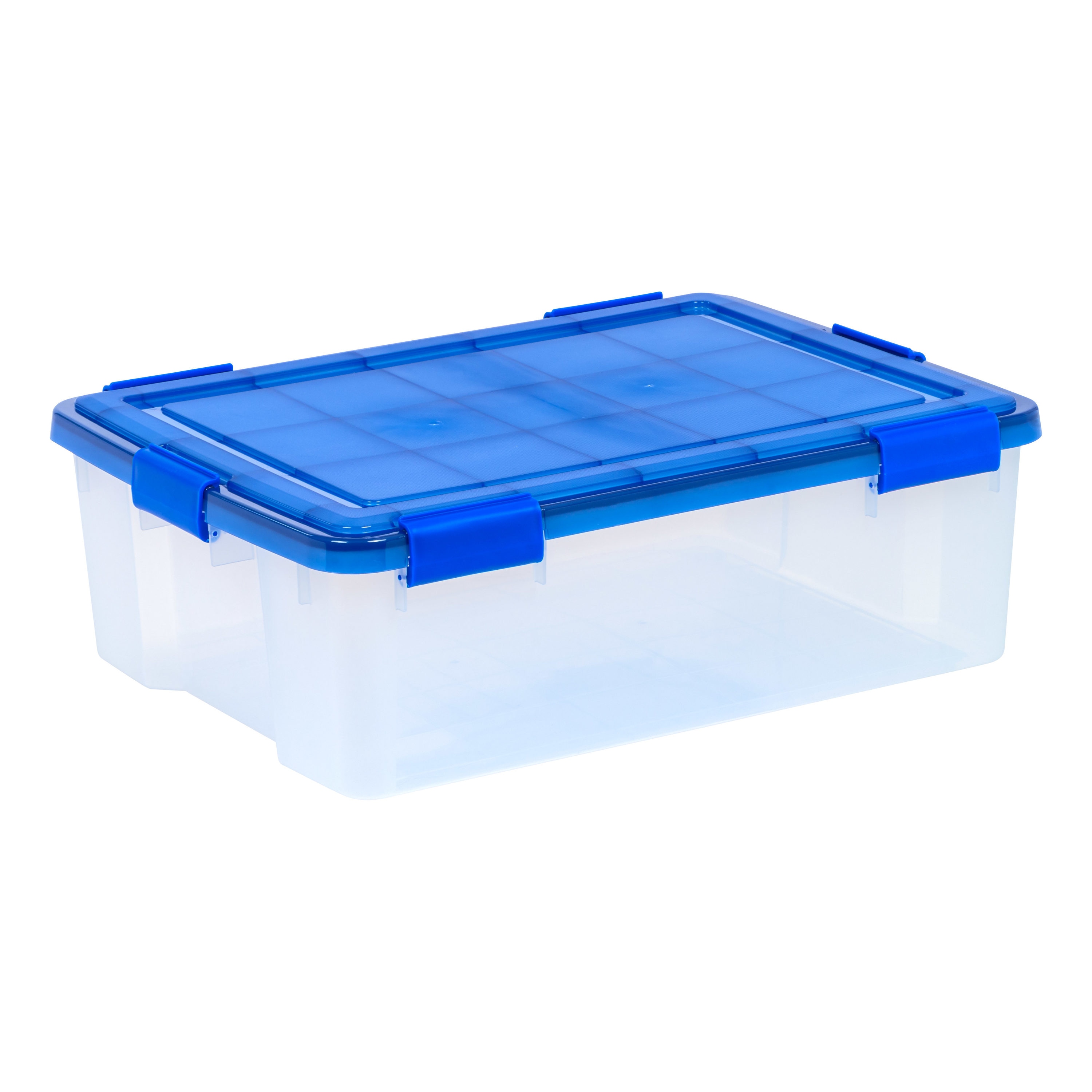 Idl Packaging 10-Gallon Industrial Plastic Tote with Hinged Lids, Blue, Pack of 1 - Heavy-Duty Large 22 L x 15 W x 9 H Container for Warehouses