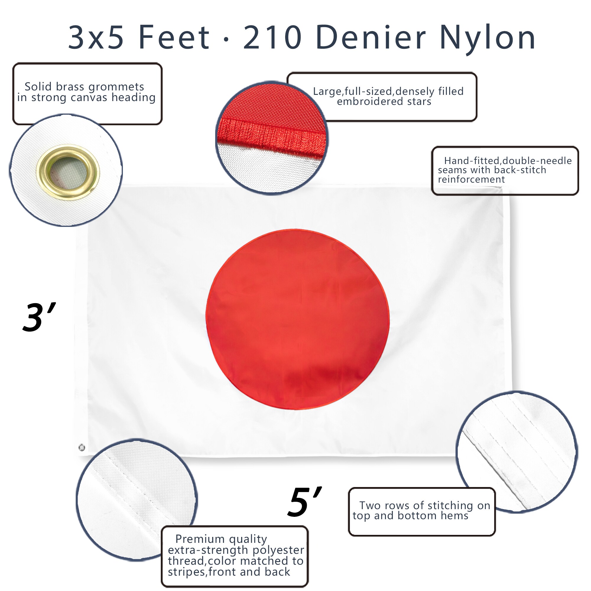 Anley EverStrong Nylon Embroidered Japan Flag 5-ft W X 3-ft H ...