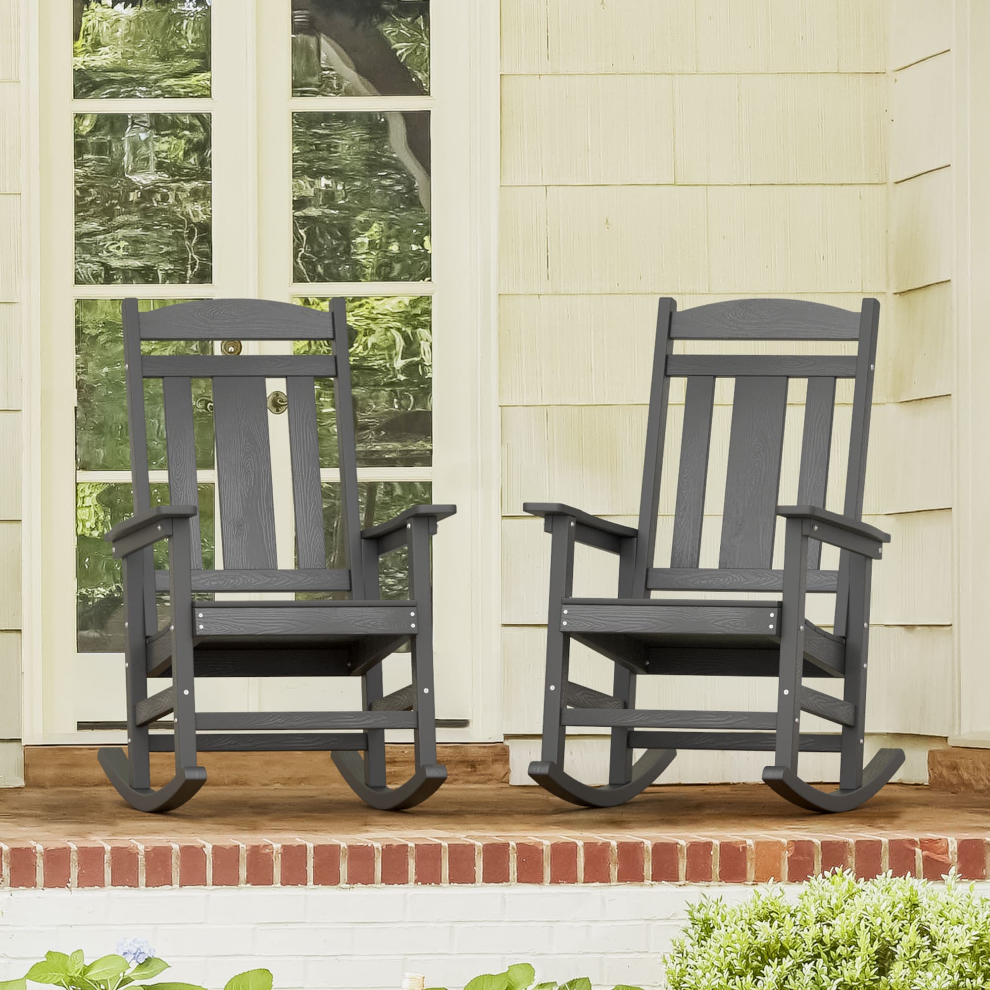 LUE BONA 2LB23PC0012-400LS Set of 2 Dark Gray HDPE Frame Rocking Chair with Solid Seat