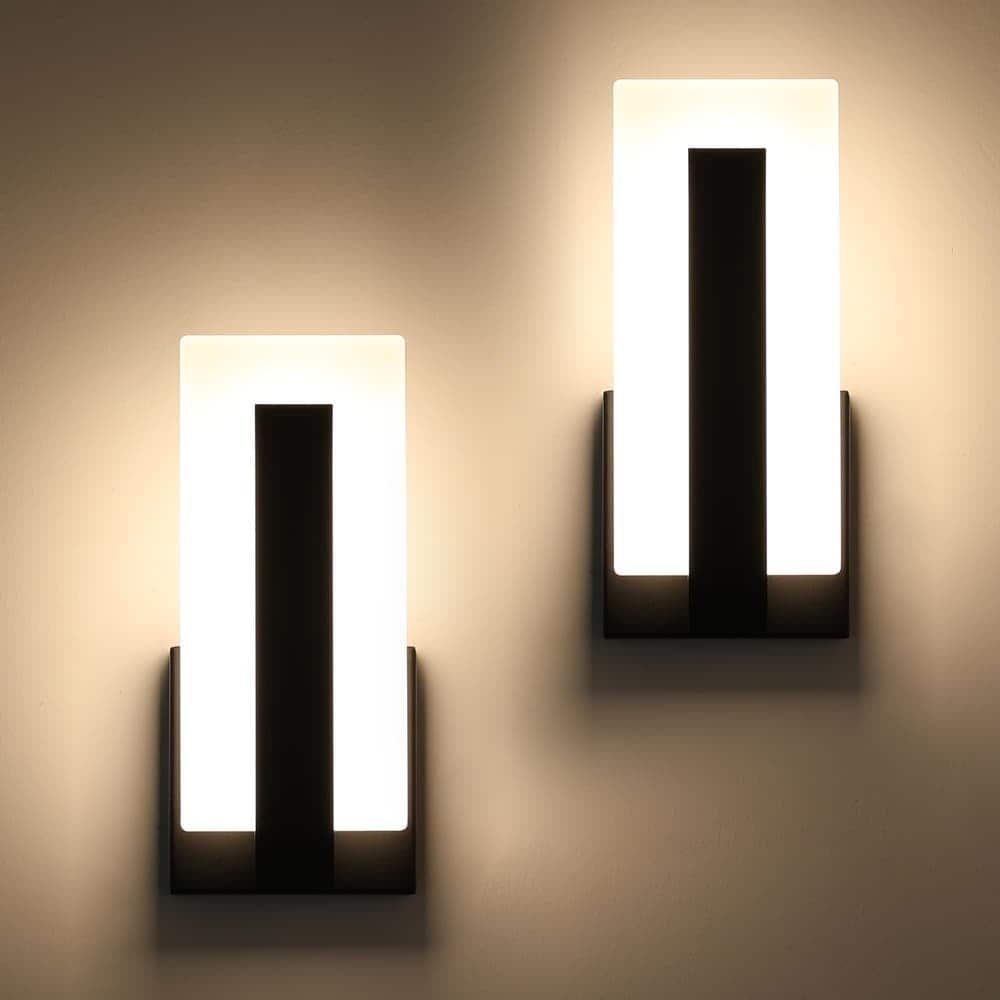 Aoibox  Set of 2 Dimmable LED Wall Sconce Black Metal Hardwired 9.76 Inch 3000K Warm White Acrylic Shade Indoor Wall Light for Bathroom Bedroom Hallway