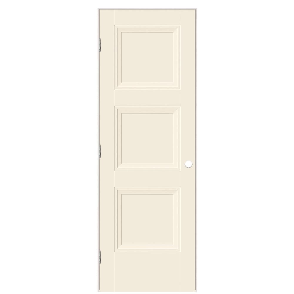 Masonite 1573304 28-in x 80-in Moonglow Solid core 3-panel square Right hand Smooth Prefinished Molded composite Flat Jamb Single Prehung Interior Door