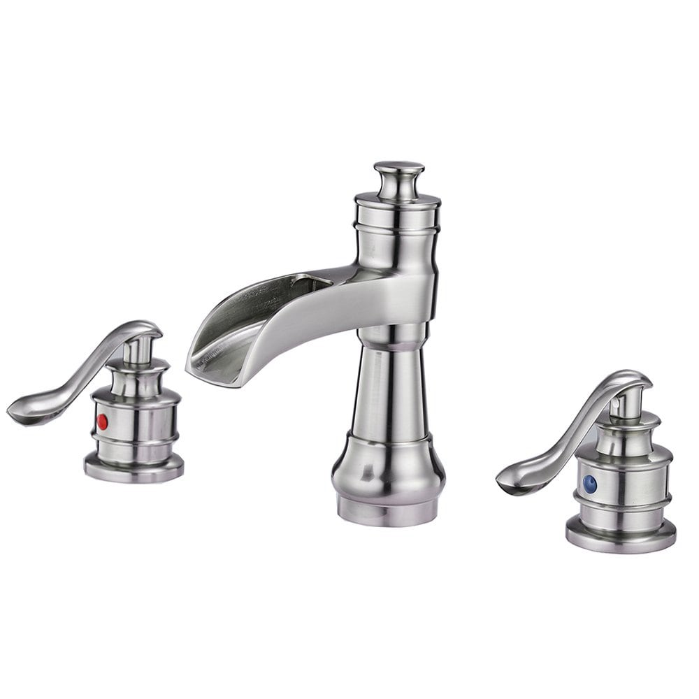 BWE A-96558-N-S Brushed Nickel Widespread 2-handle WaterSense Waterfall Commercial/Residential Handle Bathroom Sink Faucet