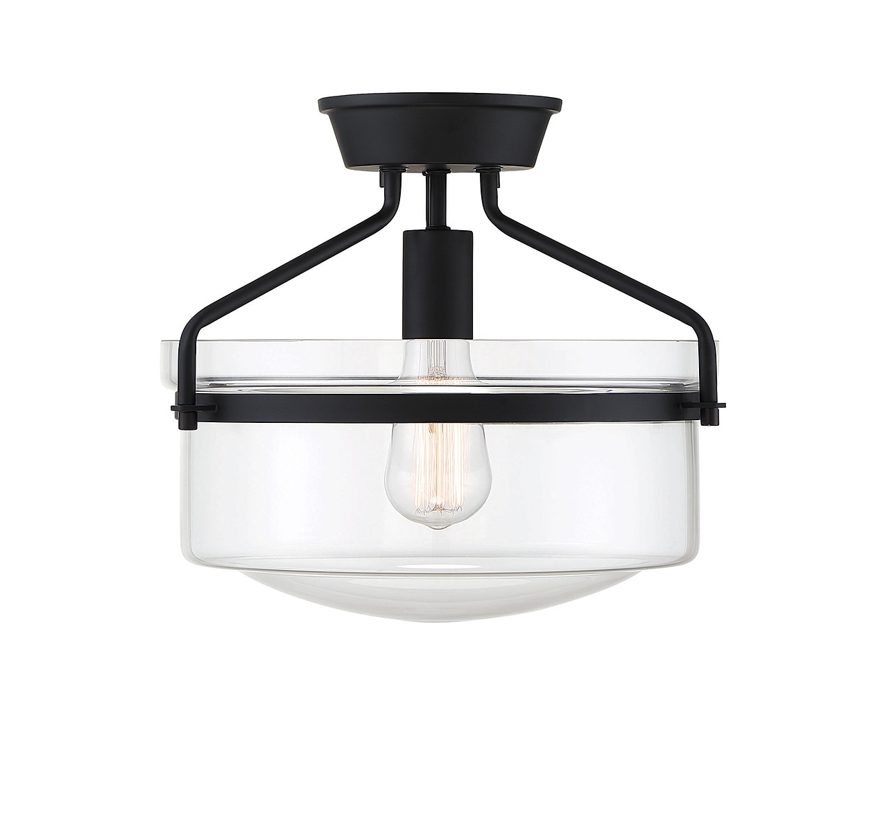 Gardner Matte Black Drum Glass Semi-Flush Ceiling Light