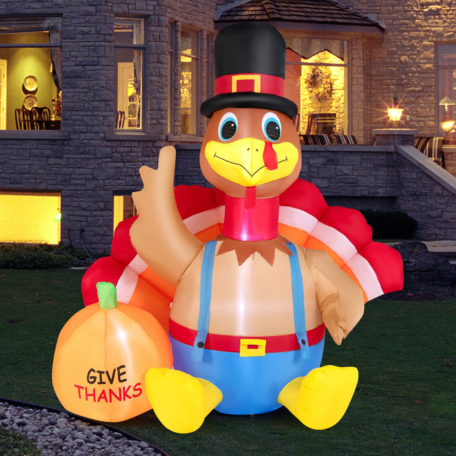 WELLFOR 6-ft Lighted Turkey Inflatable Yard Stake in the Outdoor Fall ...