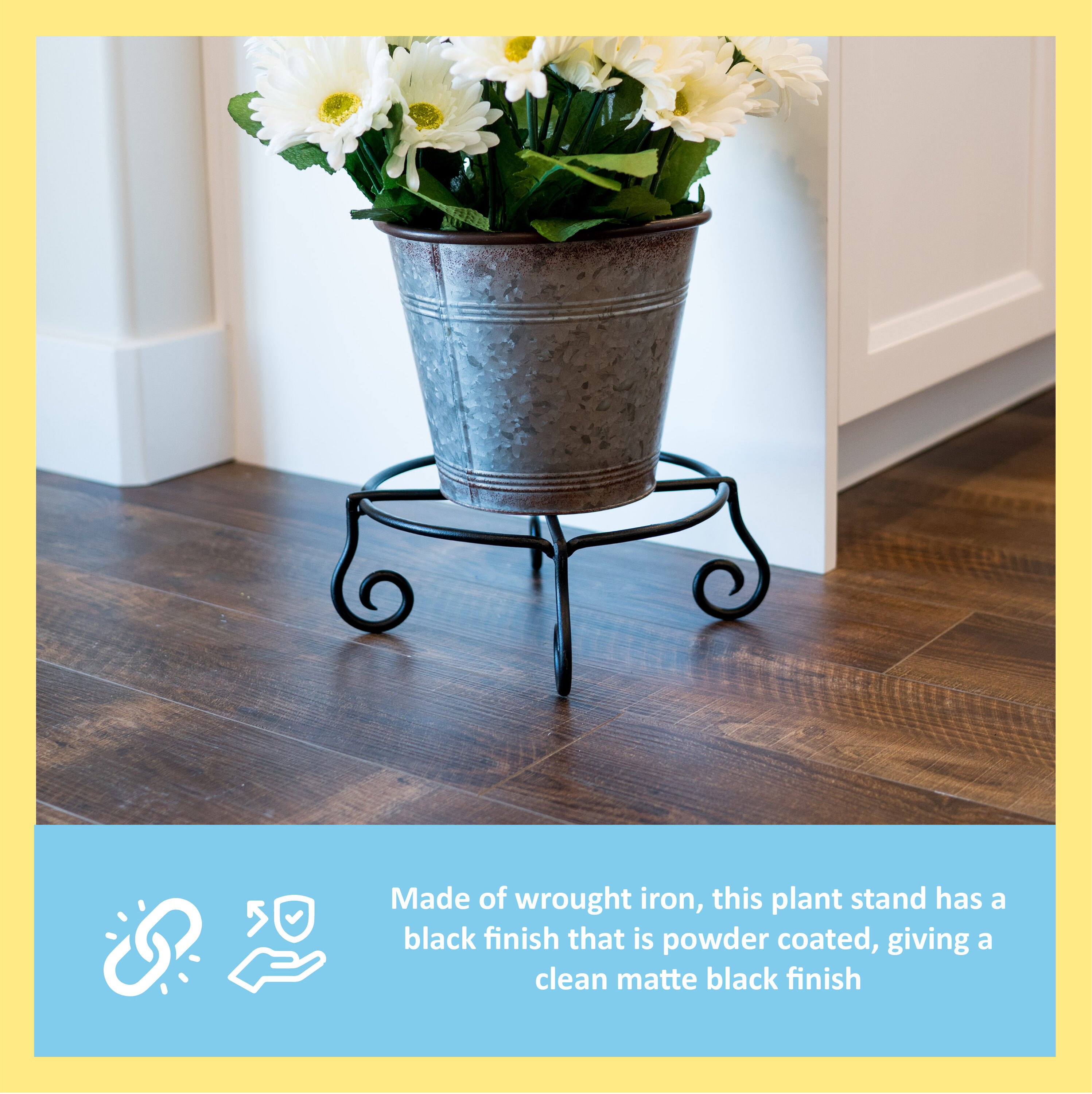 Black Wrought Iron Circular Plant Stand with Scroll Legs