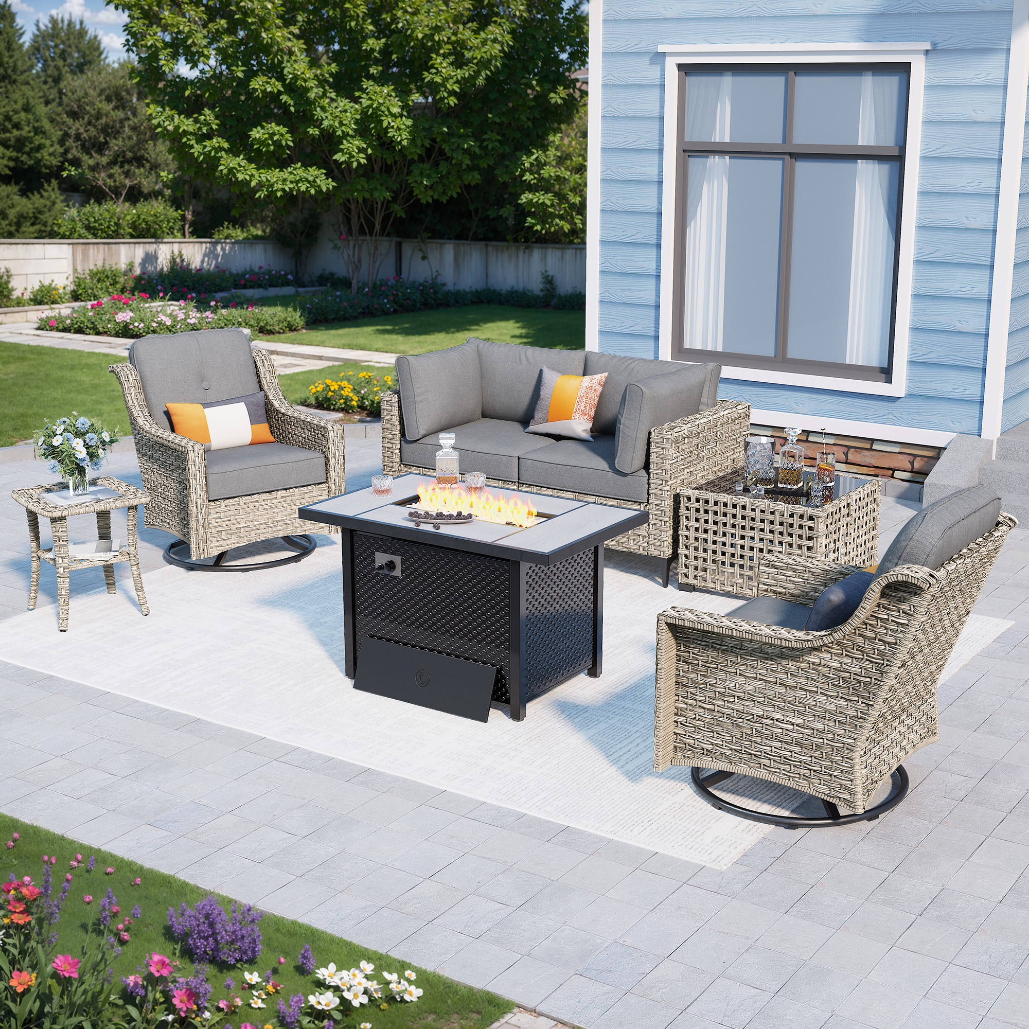 Caodoc L5-CFP03-YZSKT207-1 YZSKT Wicker Outdoor Sectional with Gray Cushions and Rattan Frame