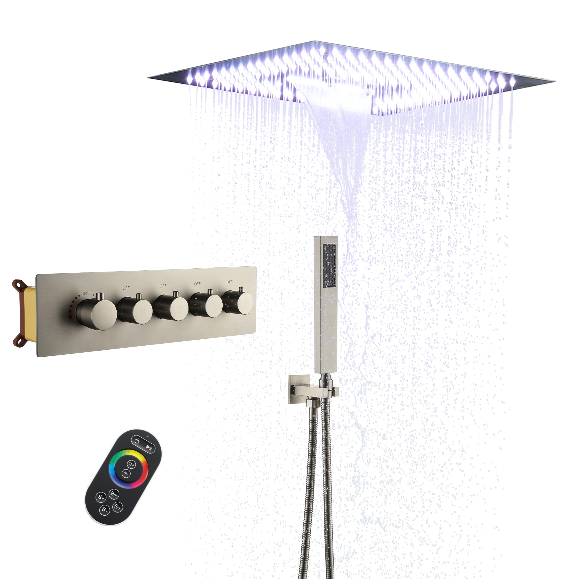 CASAINC CS6837-16BN Brushed Nickel 10-in Waterfall Built-In Shower Faucet System with 3-way Diverter ( Thermostatic Valve Included )