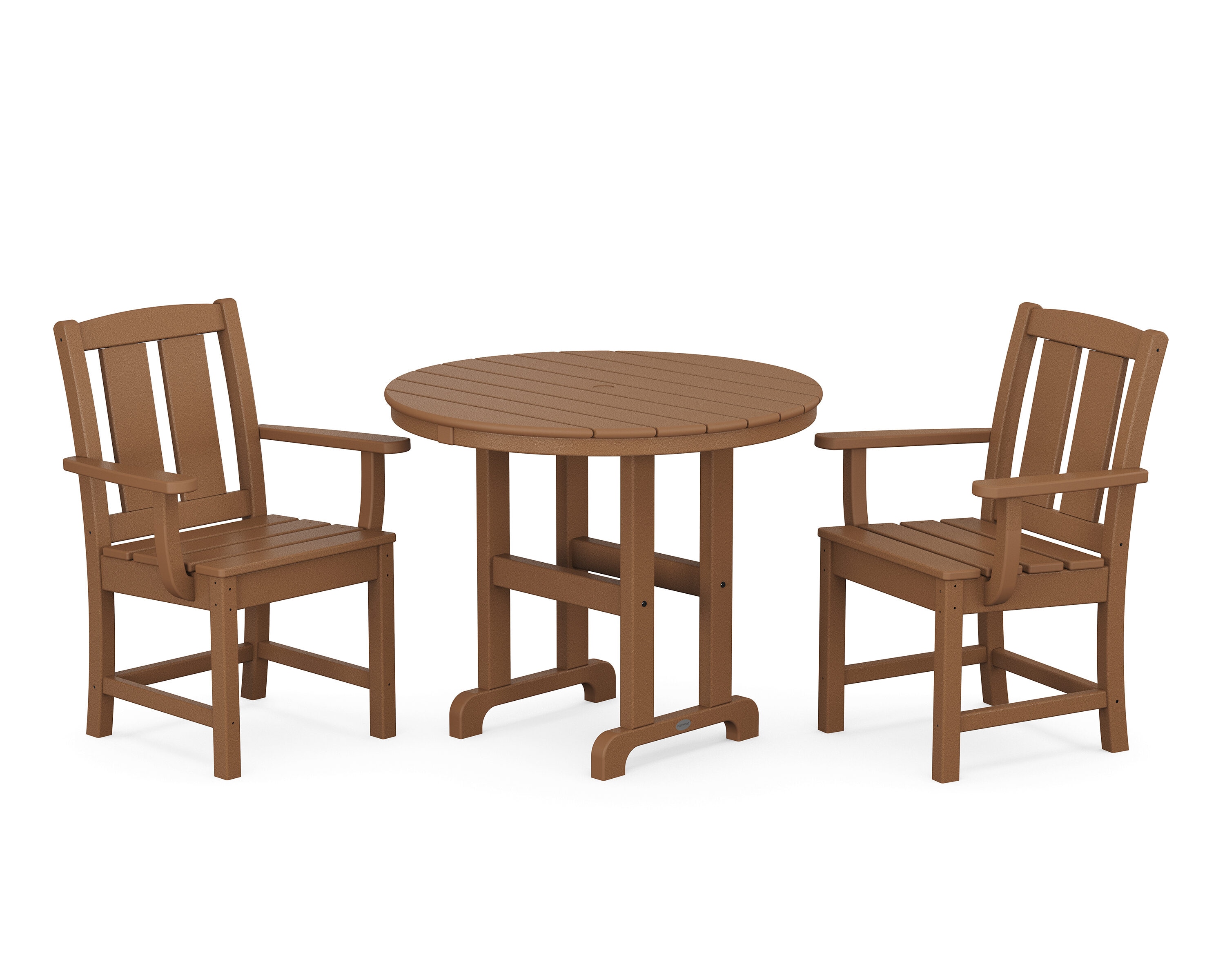 POLYWOOD PWS2063-1-TE Mission 3 -Piece Teak Patio Dining Set Plastic Round Table with 2 Stationary Chairs