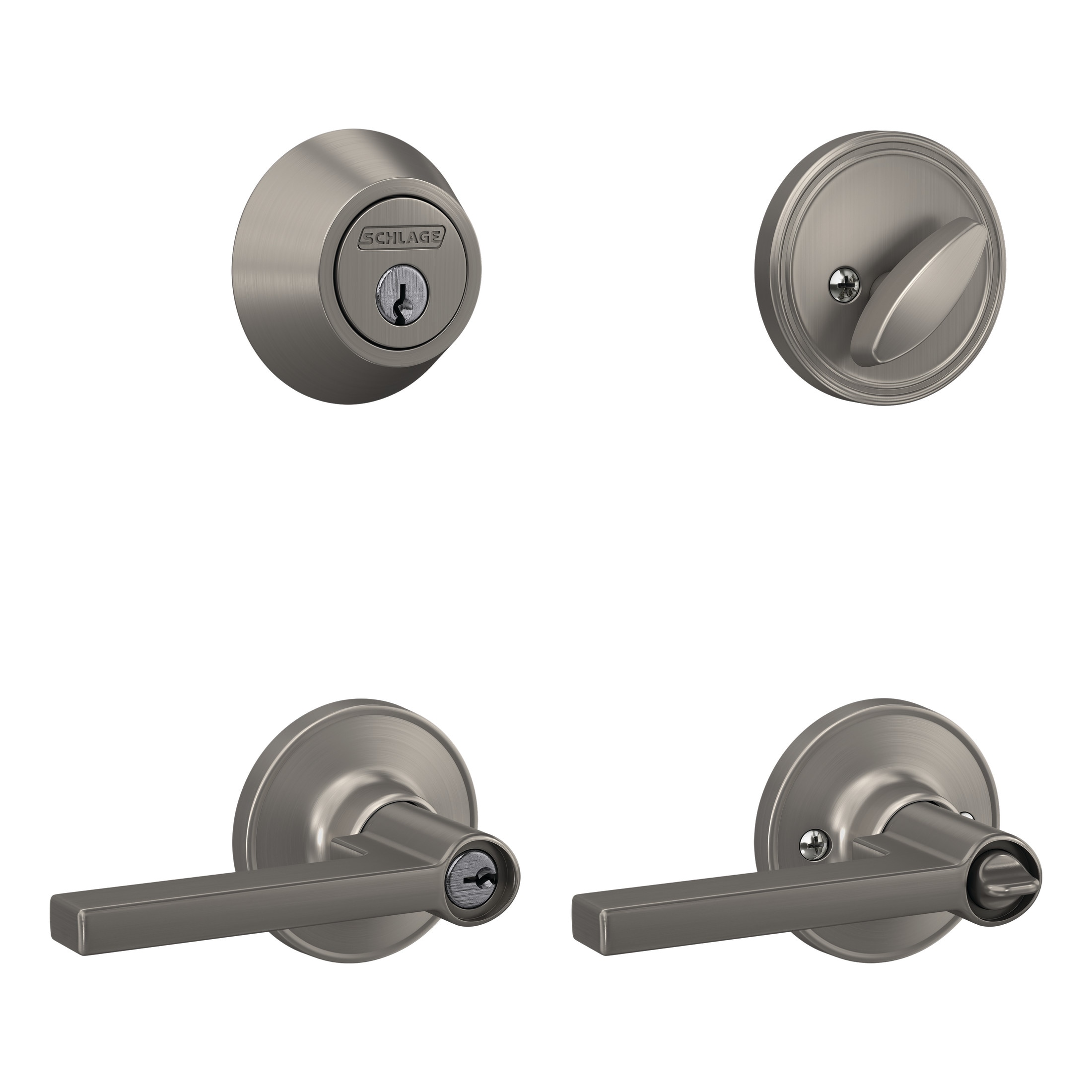 Satin Nickel Square Plate Entry Entrance keyed Levers Single Deadbolts combo 