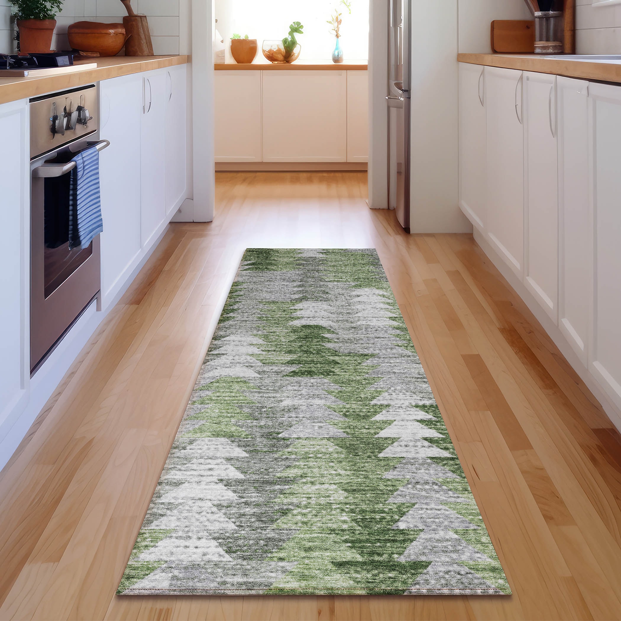 Addison Rugs AMF632GE2X8 Mayfield AMF632GE 2 x 7 (ft) Polyester Green Rectangular Indoor Geometric Machine washable Runner rug