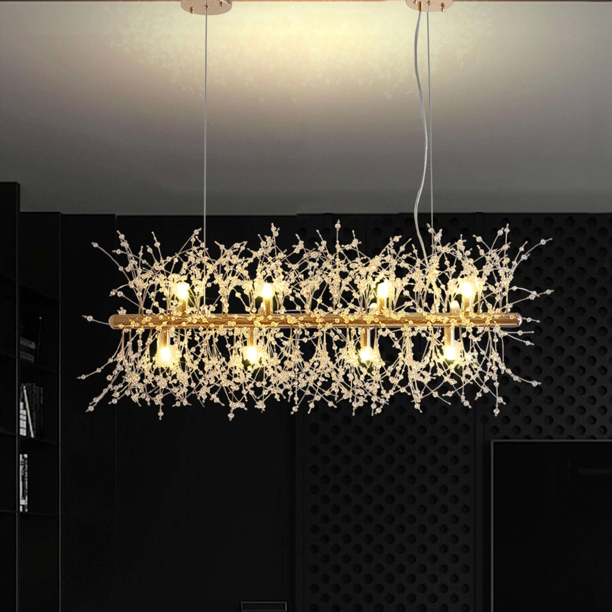 Bayfeve BFMH-8791 Multi-particle Crystal Chandelier 12 -Light Gloss Gold Modern/contemporary Crystal For Use in Bedrooms, Dining Rooms, Foyers, Kitchens, Living Rooms Chandelier
