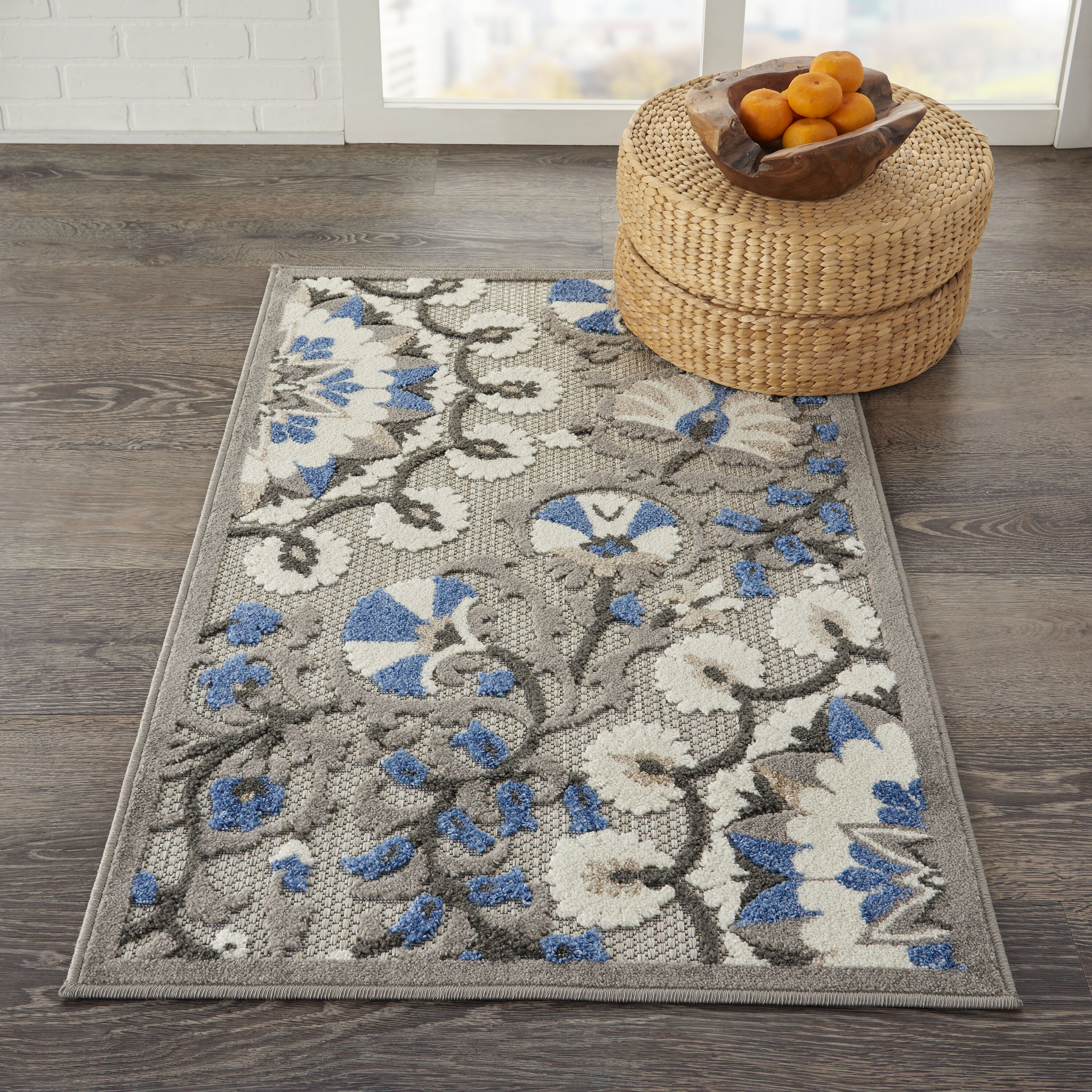 Nourison 99446739476 Aloha 2 x 4 (ft) Loomed Polypropylene Grey/multicolor Rectangular Indoor/Outdoor Abstract Area rug