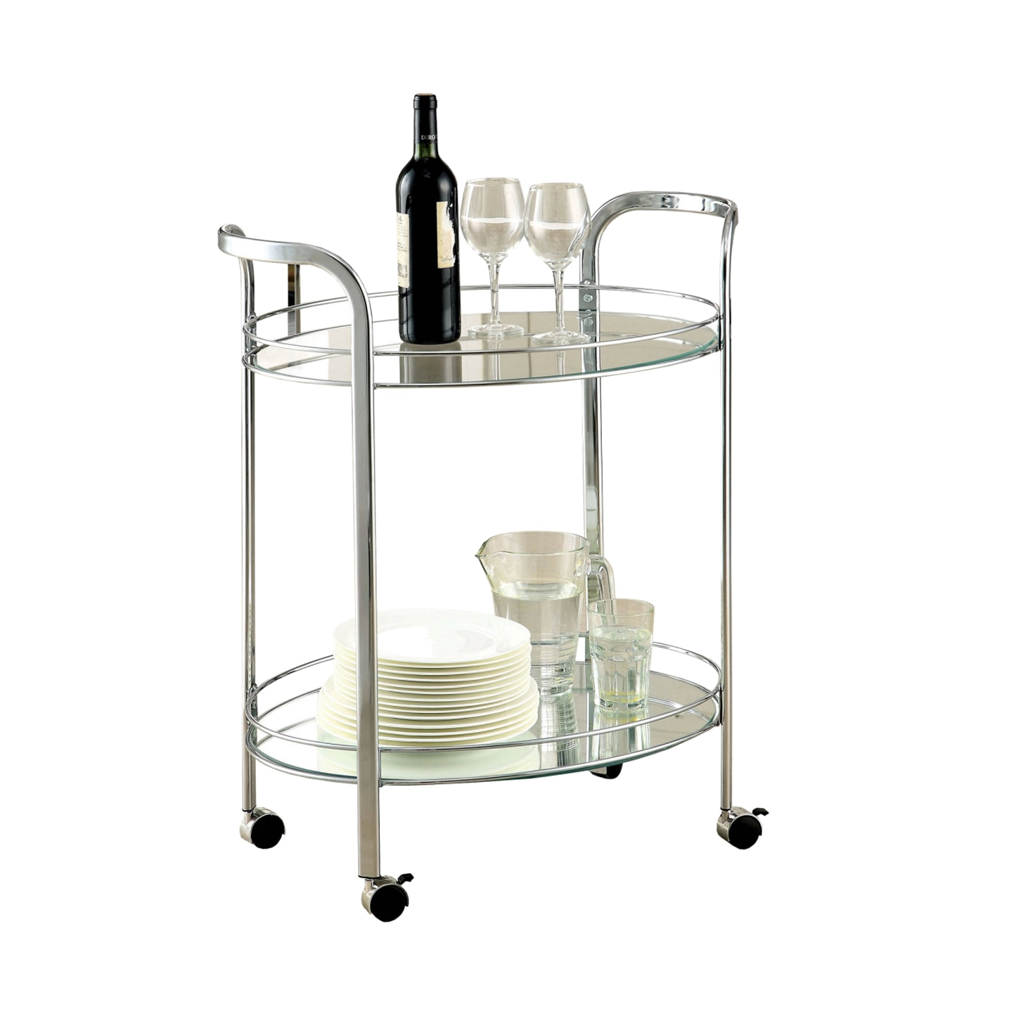 Benzara BM123211 Chrome Composite Base with Glass Top Rolling Kitchen Cart (26-in x 18-in x 31-in)
