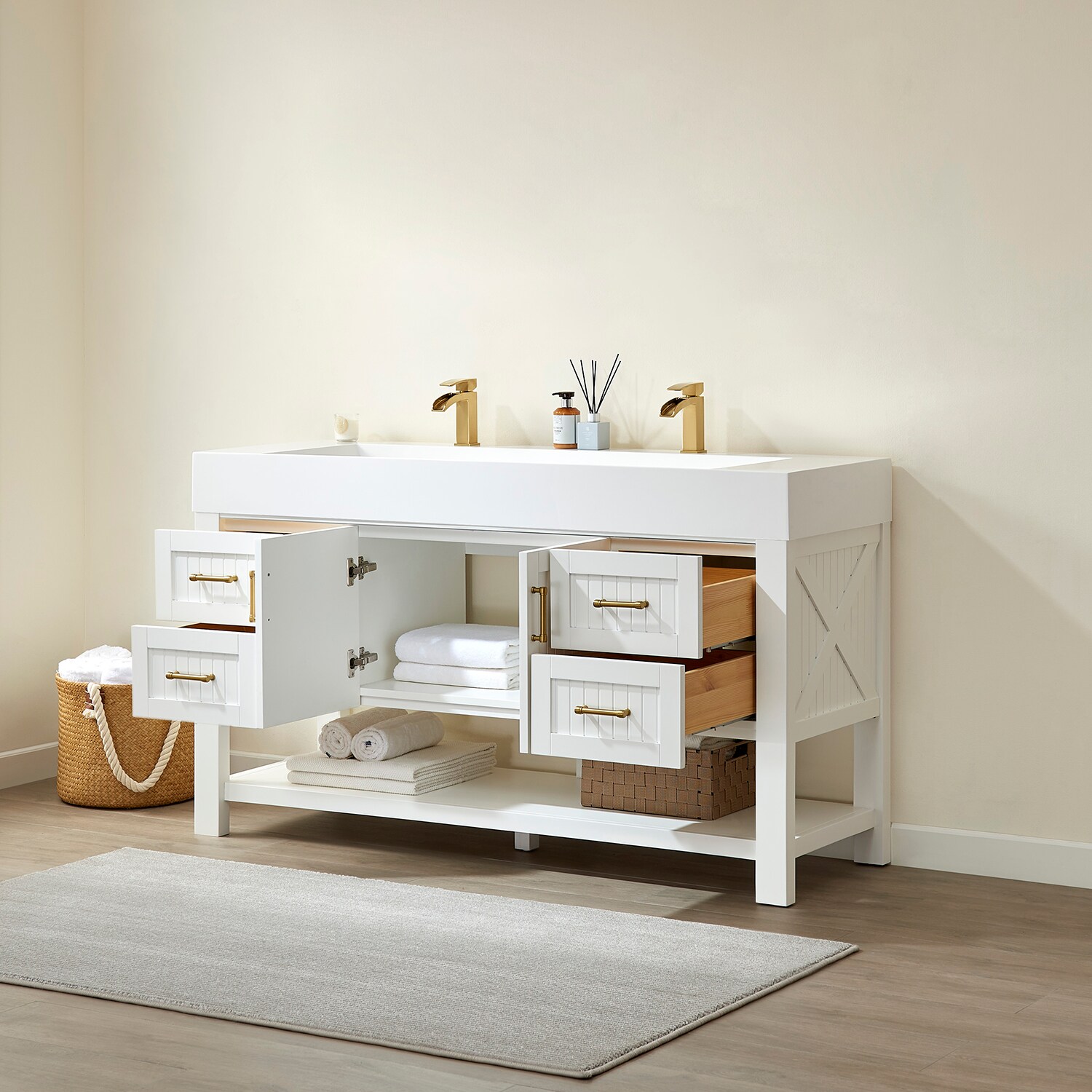 Vinnova Pavia 60-in White Single Sink Bathroom Vanity with White ...