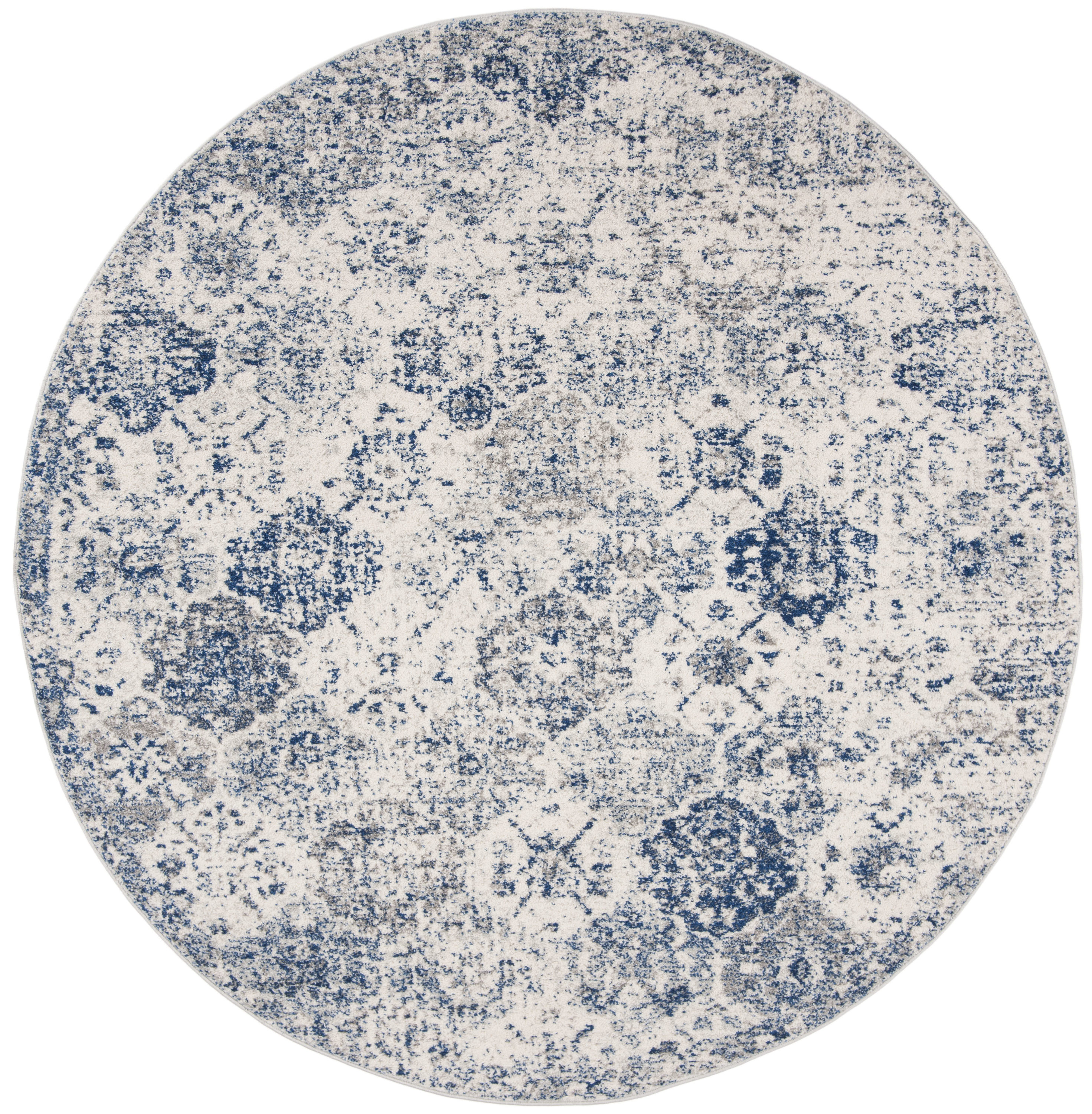 Safavieh MAD611C-9R Madison Lyton 9 x 9 (ft) Loomed Synthetic White/Royal Blue Round Indoor Distressed/Overdyed Vintage Area rug