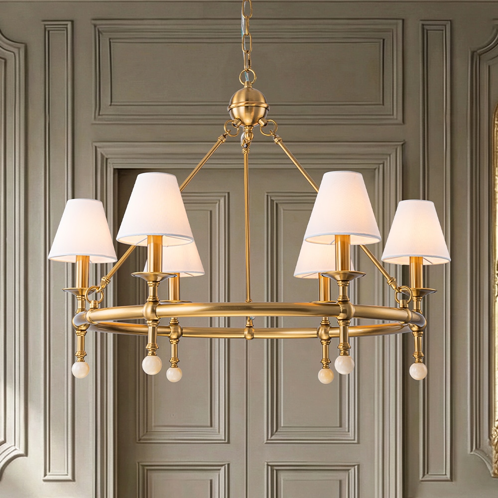 AloaDecor Lighting 6 -Light Antique Brass Fabric Metal Chandelier