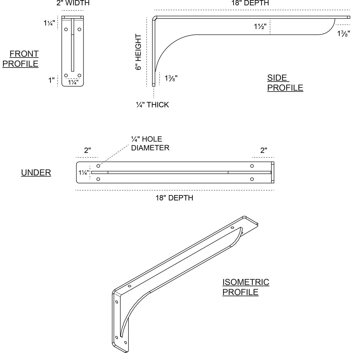 Ekena Millwork Embrey 18-in x 2-in x 6.5-in Stainless Steel Mounting Bracket BKTM02X18X06EBSS Sansujyuku sansujyuku.com