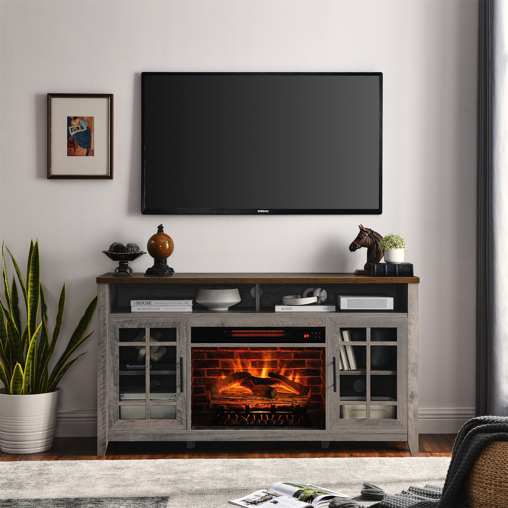 BABOOM 55-in W Gray Wash TV Stand with Infrared Quartz Electric Fireplace BOM-9132643-OR Sansujyuku sansujyuku.com