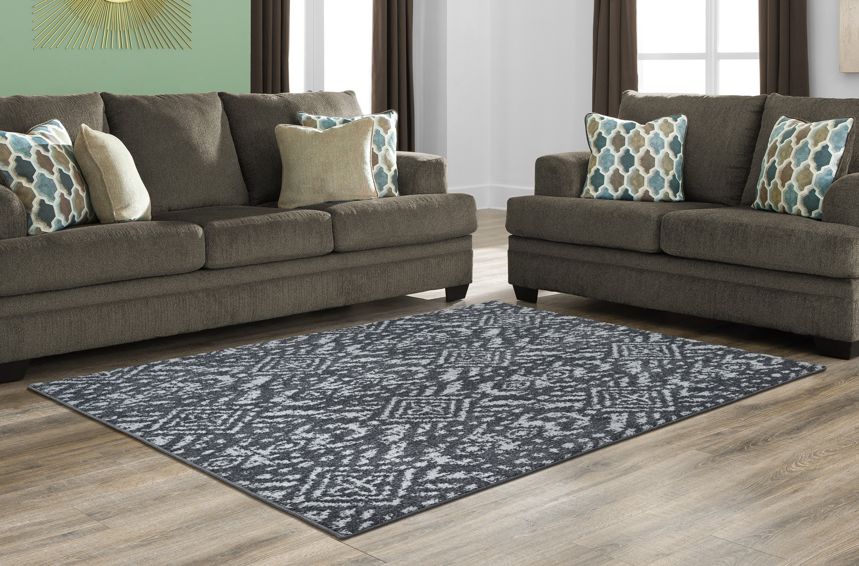 Garland Rug DEN00N084120M9 Denali 7 x 10 (ft) Tufted Polypropylene Cinder Gray/Silver Rectangular Indoor Abstract Mid-Century Modern Area rug